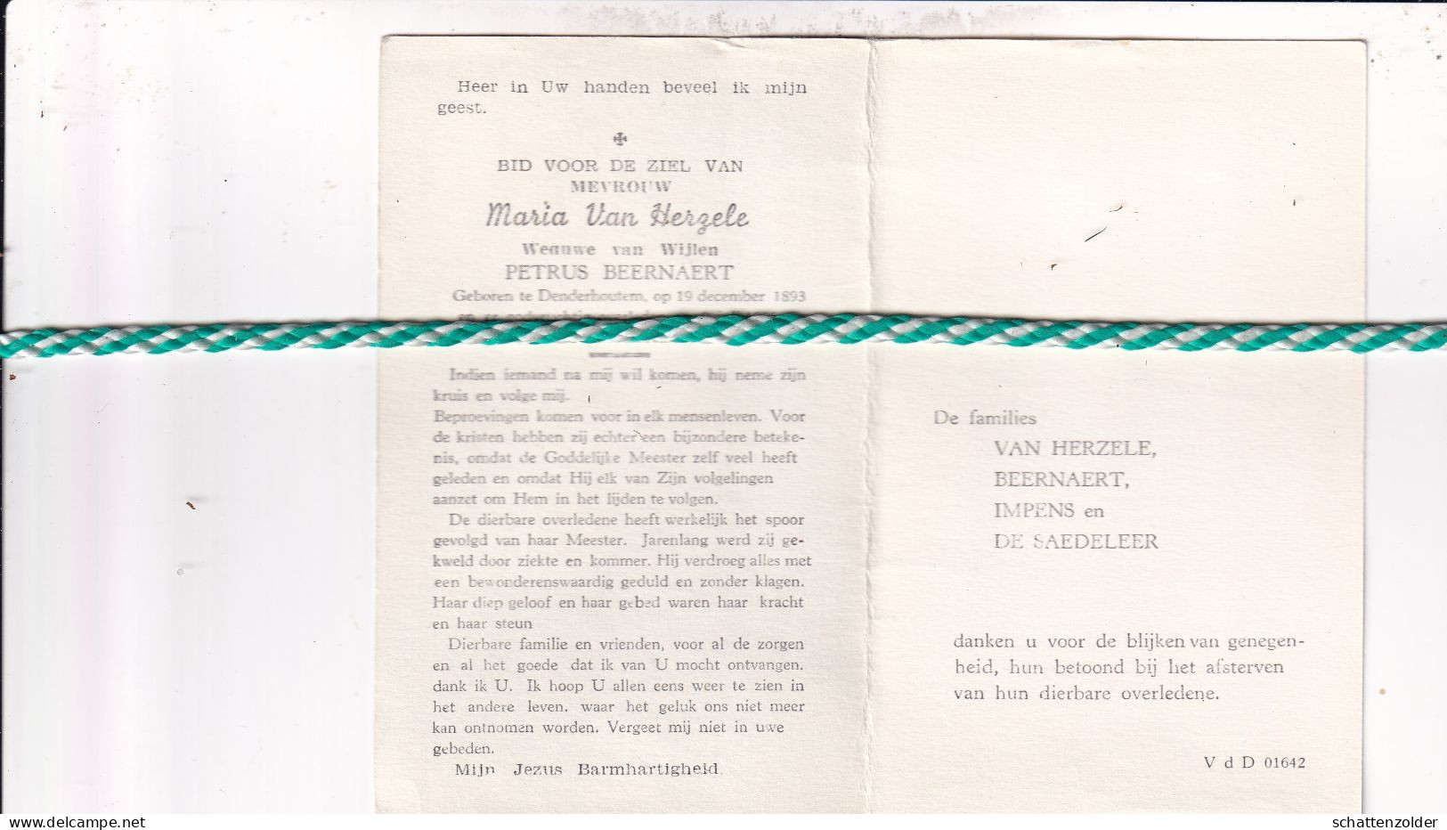Maria Van Herzele-Beernaert, Denderhoutem 1893, 1966 - Obituary Notices