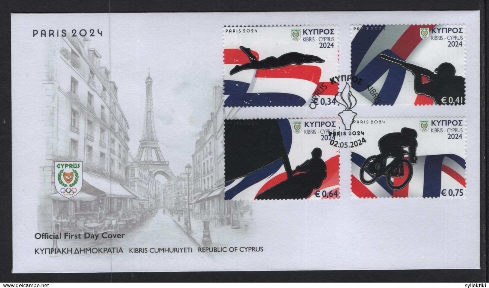 CYPRUS 2024 PARIS OLYMPIC GAMES ISSUE SET STAMPS ON OFFICIAL FDC - Brieven En Documenten