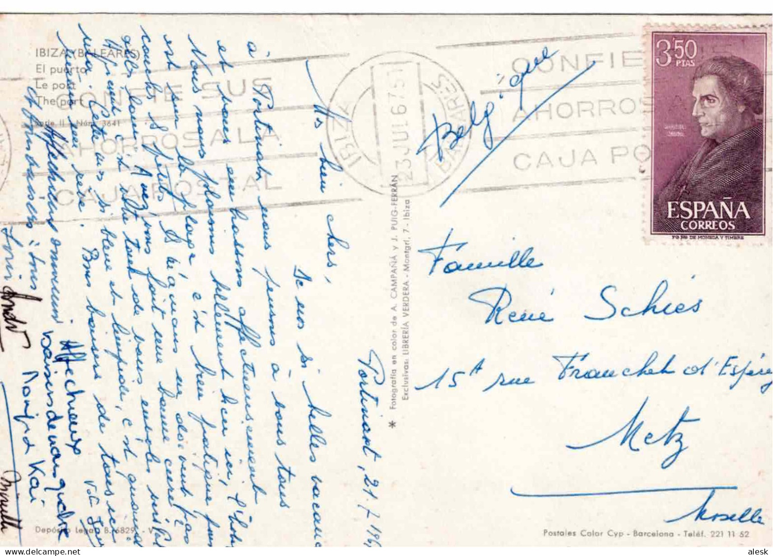 ESPAGNE N°1445 (y&t) - Ibiza 23 Juillet 1967 Pour Metz / Physicien José De Acosta - CP Ibiza - Lettres & Documents