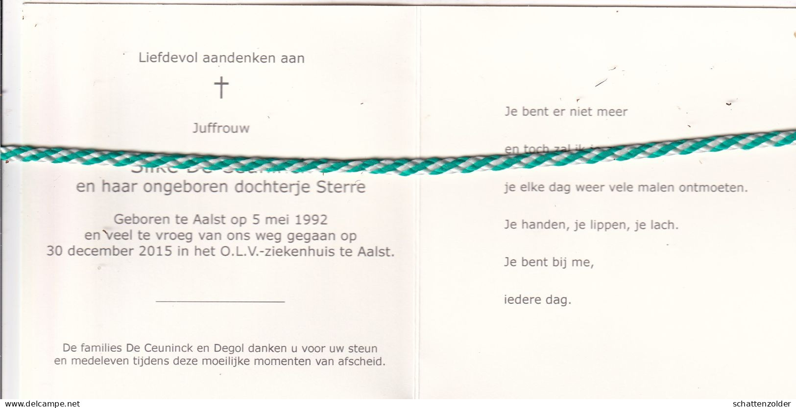 Silke De Ceuninck (Aalst 1992) En Haar Ongeboren Dochtertje Sterre, Vermoord 2015. Foto - Décès