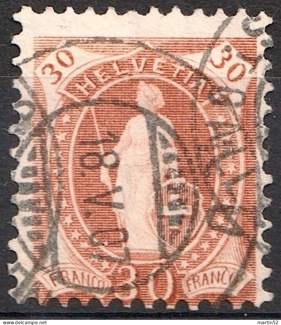 Schweiz Suisse 1905:  13 Zähne Dents WZ I Zu 88A Mi 76C Yv 95 (30c) Mit ⊙ AU 18.V.07 ST.GALLEN (Zu CHF 3.00) - Gebraucht