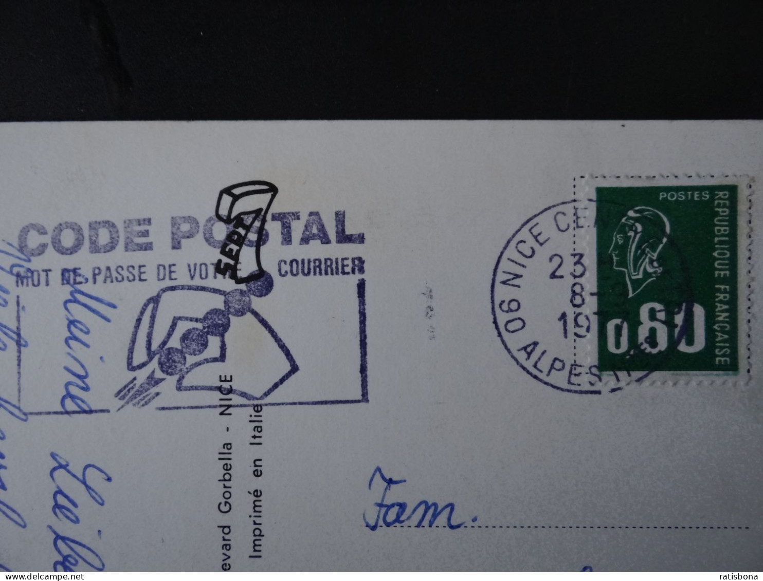 Postkarte Nice: Maschinenstempel "Code Postal" Mot De Passe De Votre Courrier - 1977 - Code Postal