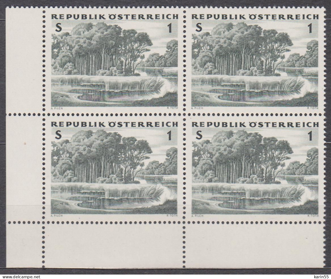 1962 , Österreichischer Wald - Auwald ( Mi.Nr.: 1123 ) (2) 4-er Block Postfrisch ** - Ungebraucht