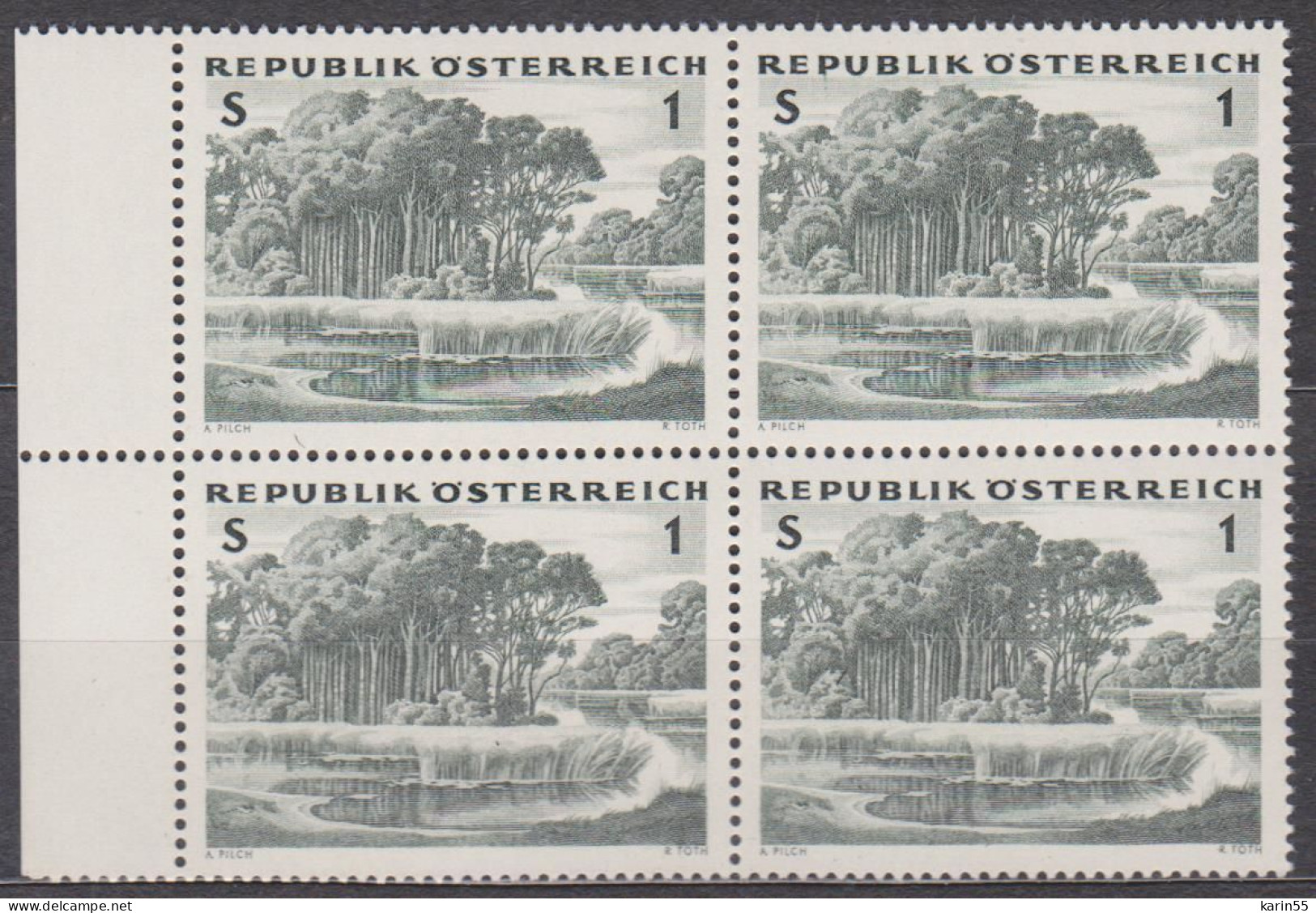 1962 , Österreichischer Wald - Auwald ( Mi.Nr.: 1123 ) (6) 4-er Block Postfrisch ** - Unused Stamps