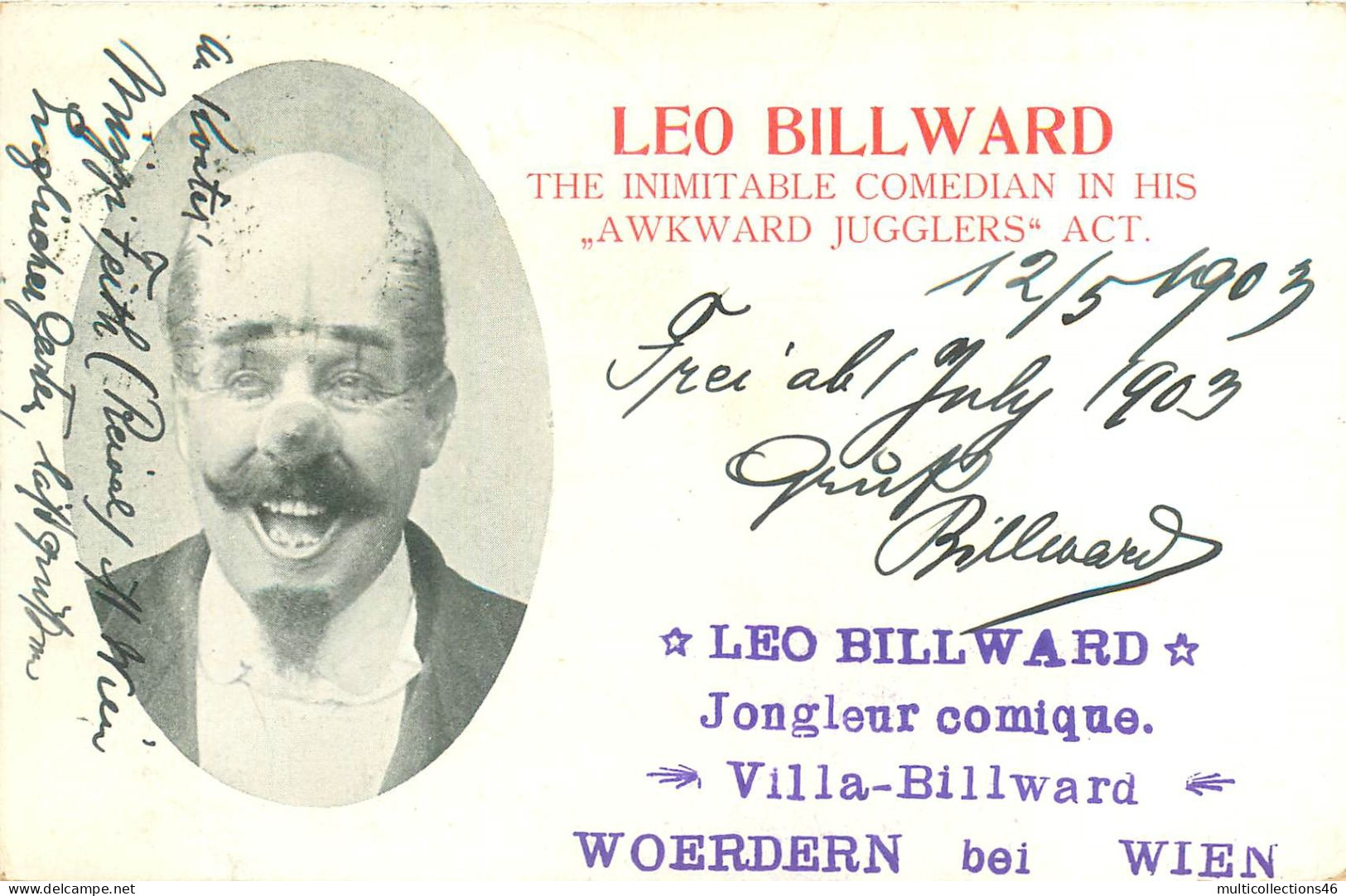 160524A - SPECTACLE CIRQUE - Autographe LEO BILLWARD Clown Jongleur Comique - Cirque