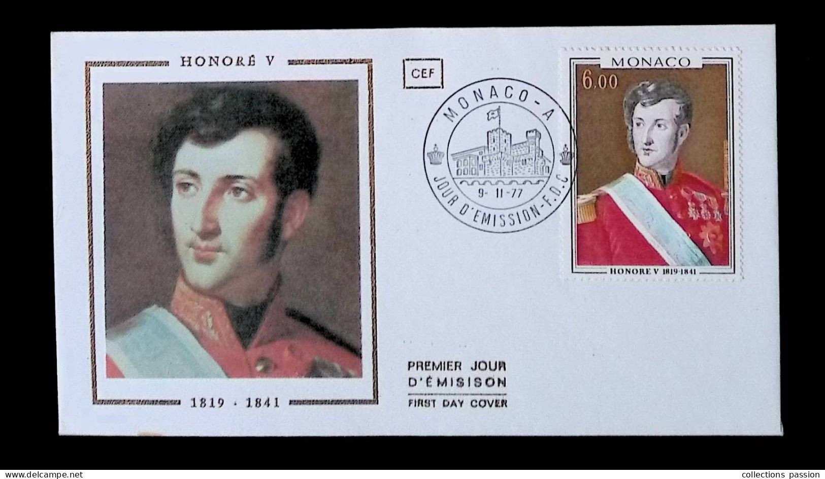 CL, FDC, Premier Jour, Monaco-A,9-11-1977, Honoré V, 1819-1841 - FDC