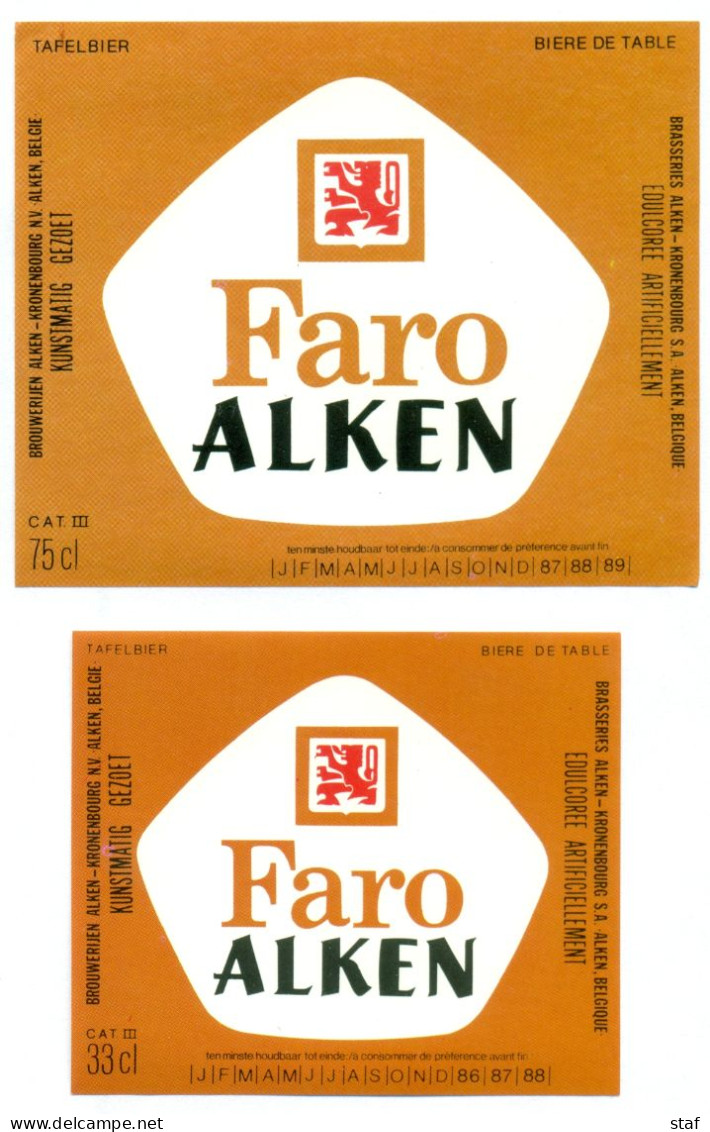 2 Oude Etiketten Bier Faro Alken 33cl + 75cl - Brouwerij / Brasserie Alken-Kronenbourg - Birra