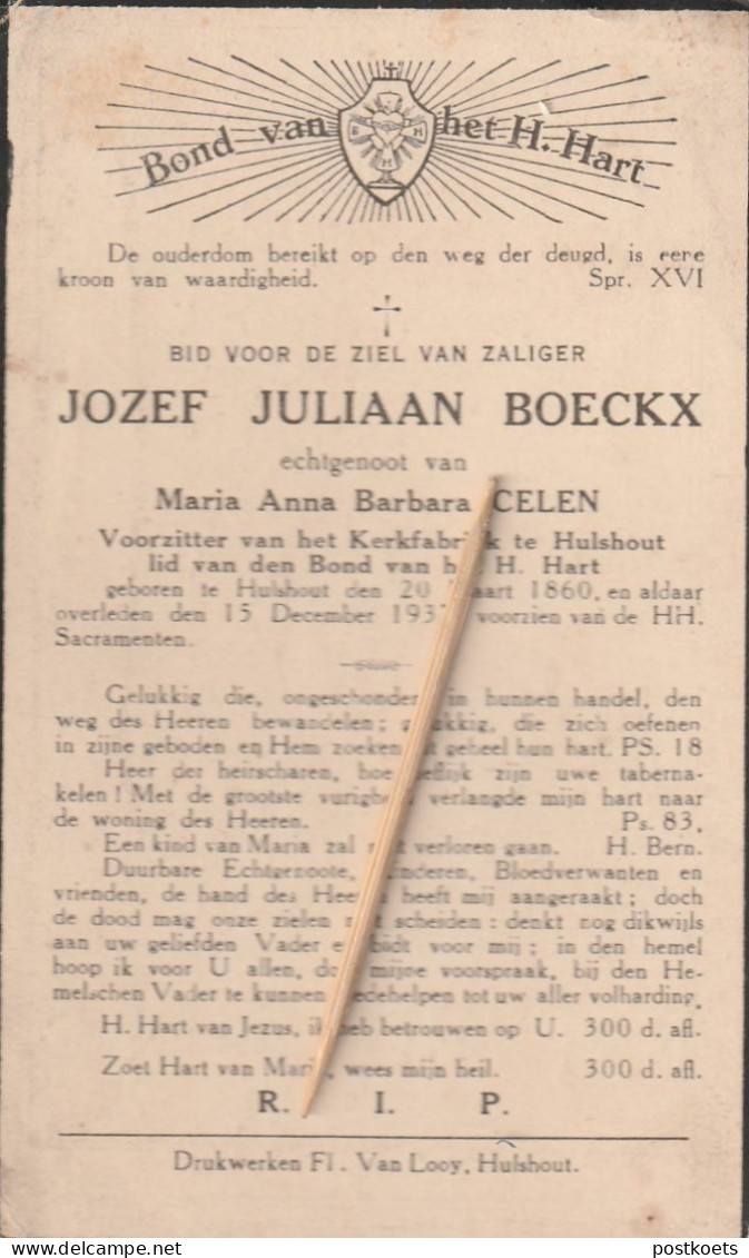 Hulshout, 1937, Jozef Boeckx, Celen - Imágenes Religiosas