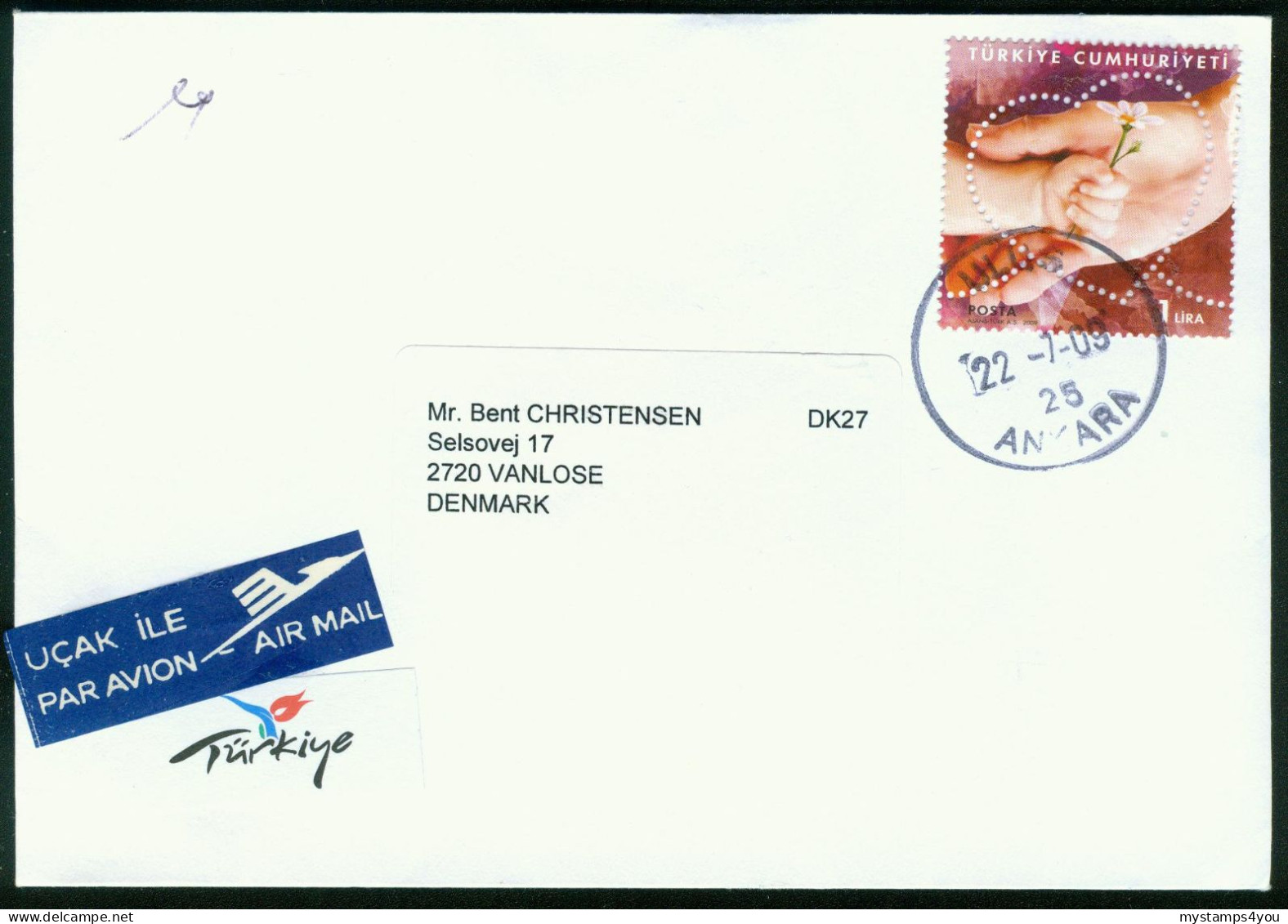 Br Turkey, Ankara 2009 Cover > Denmark (MiNr 3733) #bel-1072 - Lettres & Documents