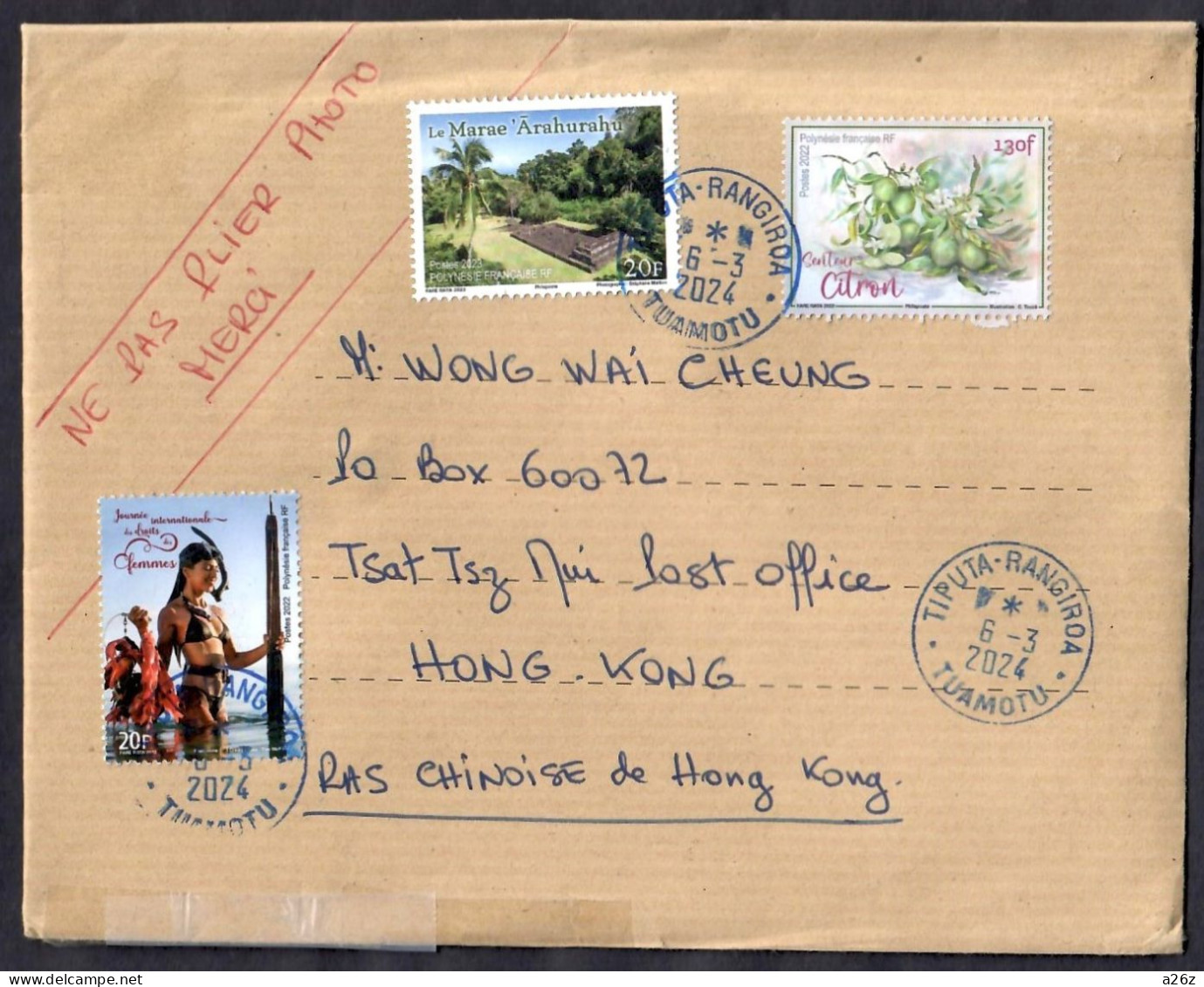 French Polynesia 2024 DD 6 Mar Cover To Hong Kong - Lettres & Documents