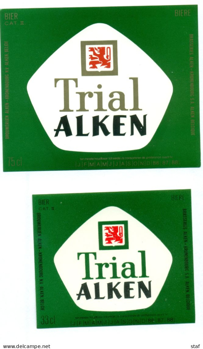 2 Oude Etiketten Bier Trial Alken 33cl + 75cl - Brouwerij / Brasserie Alken-Kronenbourg - Bière