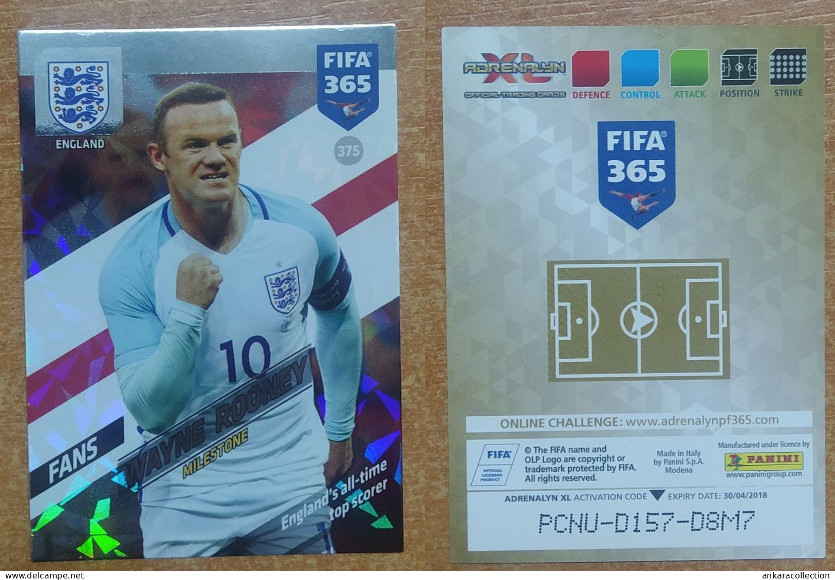 AC - 375 WAYNE ROONEY  ENGLAND  FANS ENGLAND'S ALL TIME TOP SCORER  PANINI FIFA 365 2018 ADRENALYN TRADING CARD - Trading-Karten