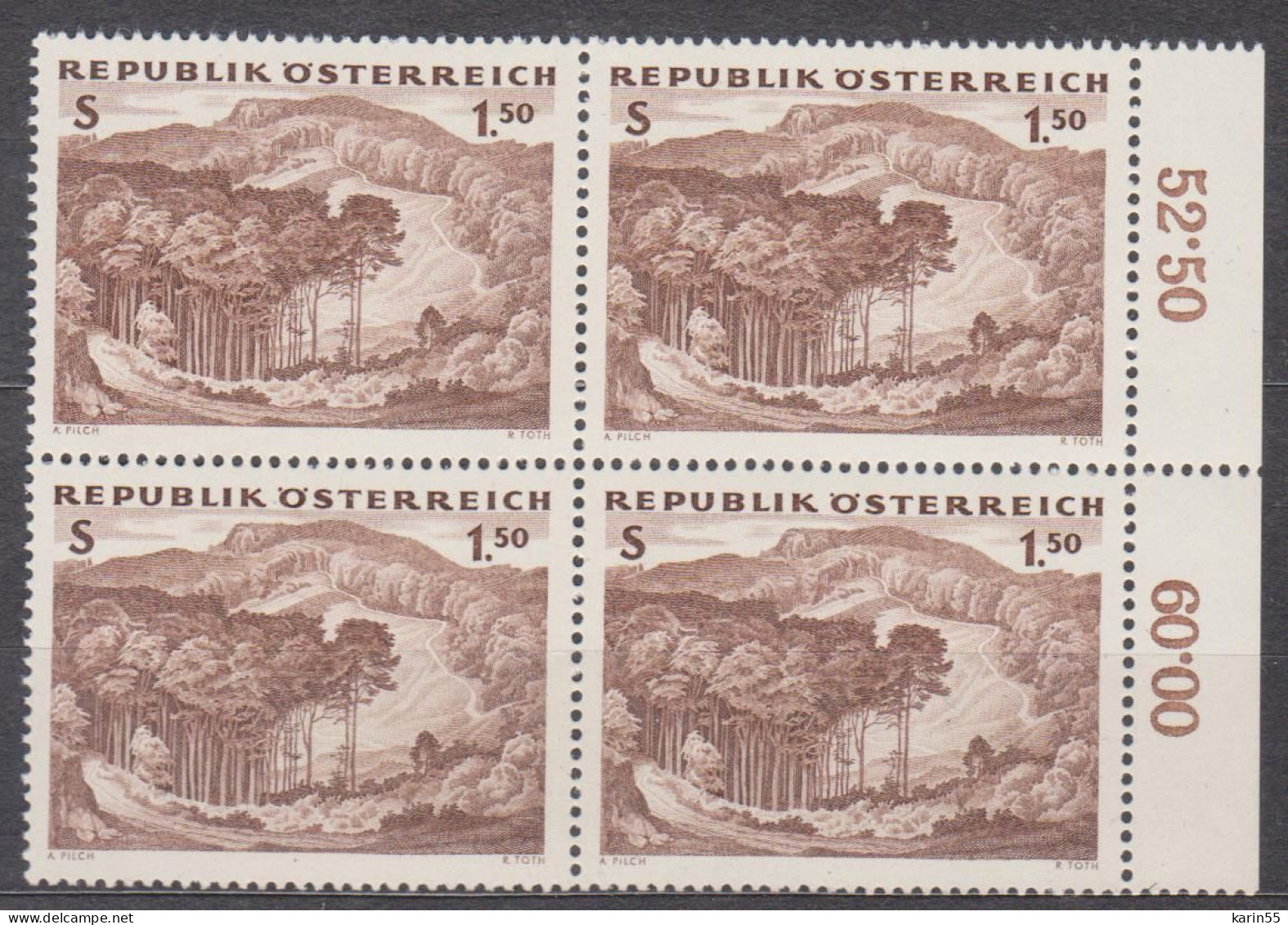 1962 , Österreichischer Wald - Laubwald ( Mi.Nr.: 1124 ) (6) 4-er Block Postfrisch ** - Ungebraucht