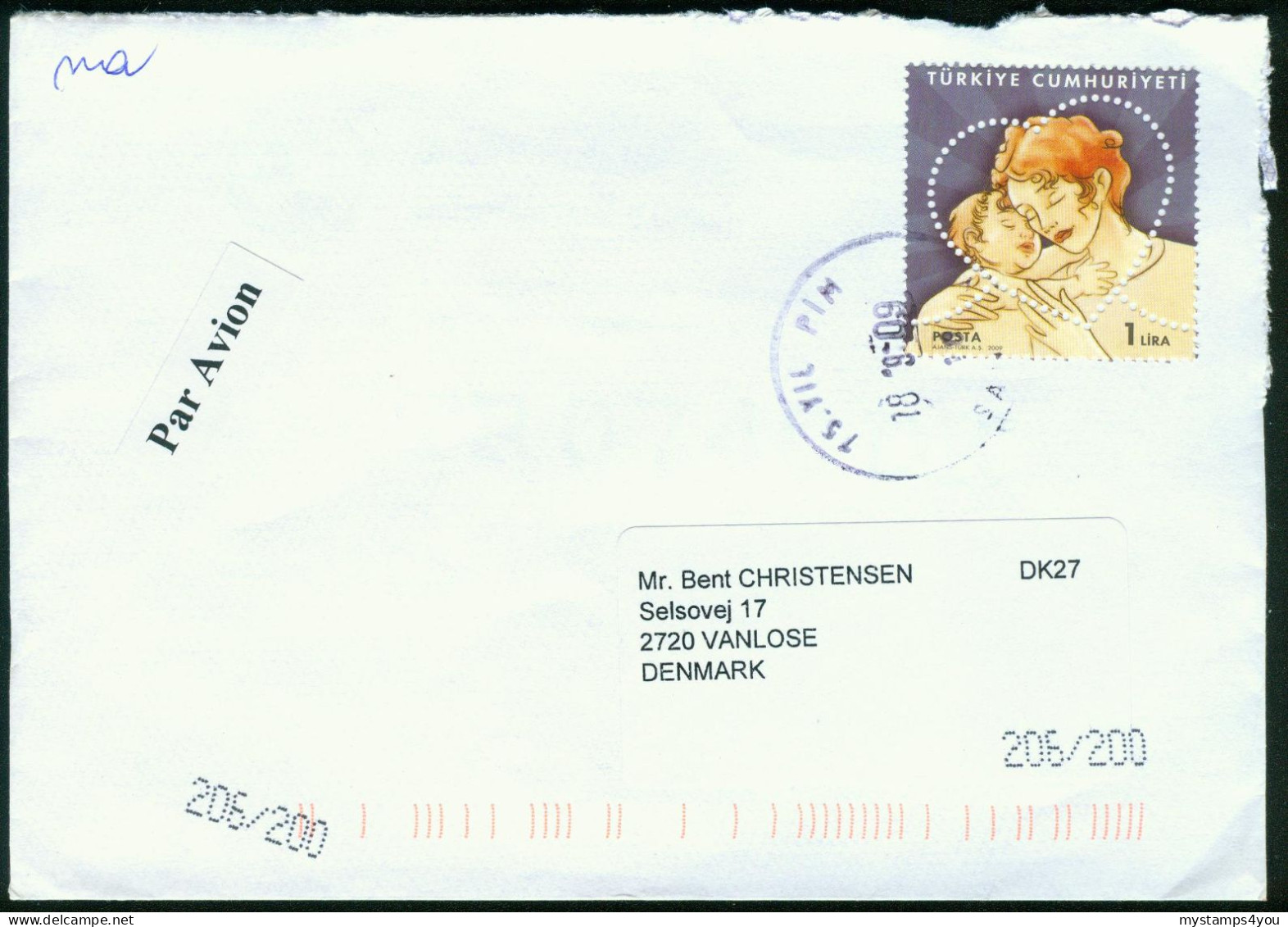 Br Turkey 2009 Cover > Denmark (MiNr 3732) #bel-1073 - Cartas & Documentos