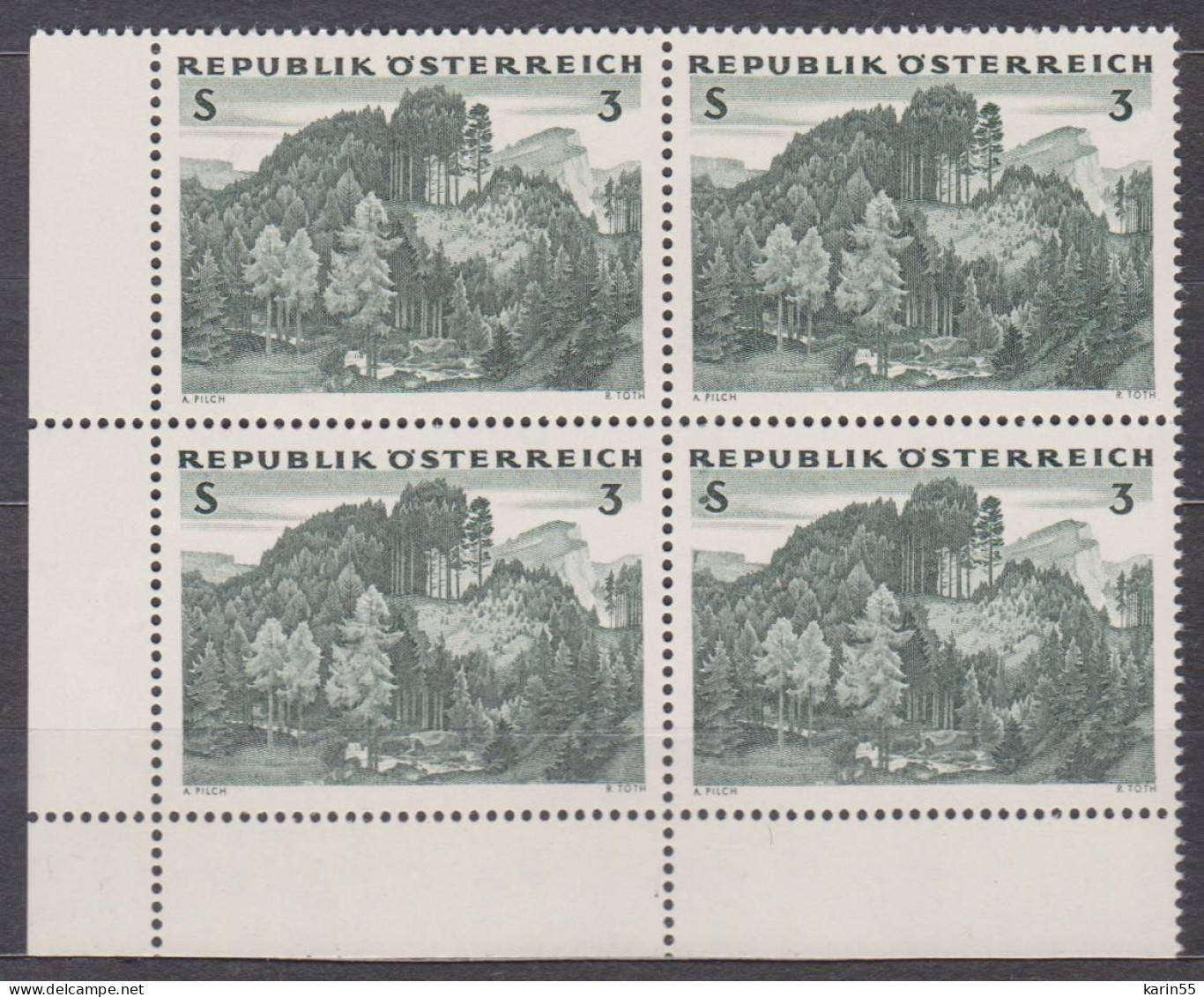 1962 , Österreichischer Wald - Fichten Lärchen Wald ( Mi.Nr.: 1125 ) (2) 4-er Block Postfrisch ** - Unused Stamps