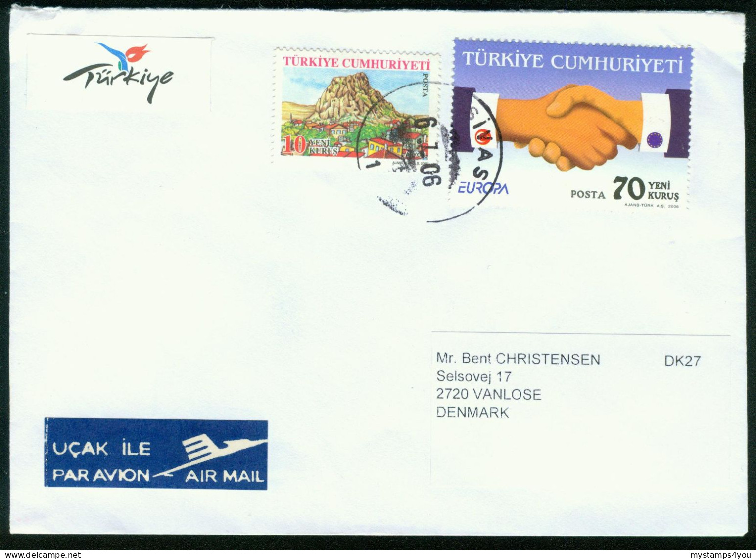 Br Turkey, Sivas 2006 Cover > Denmark (MiNr 3519) #bel-1074 - Lettres & Documents