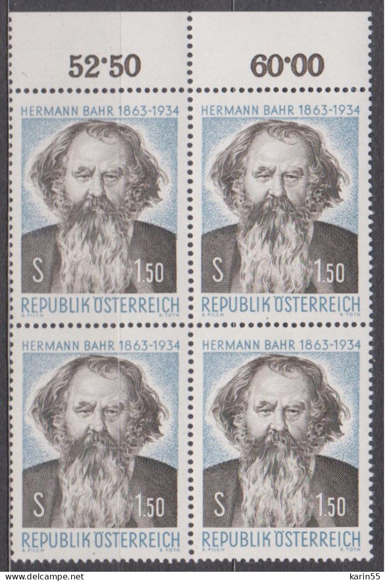 1963 , 100. Geburtstag Von Hermann Bahr ( Mi.Nr.: 1130 ) (2) 4-er Block Postfrisch ** - Nuevos