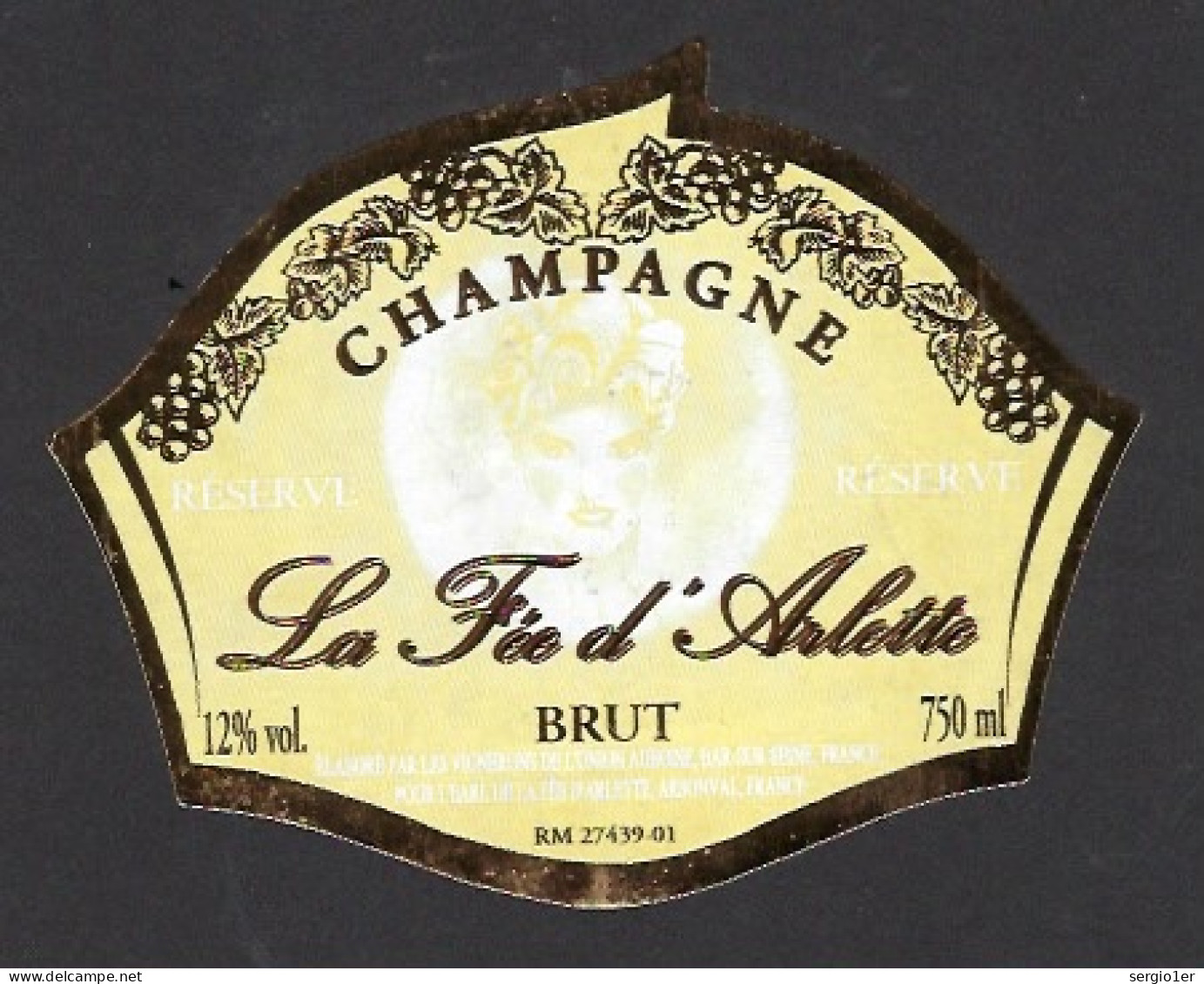 Etiquette Champagne Brut Cuvée Alienor La Fée D'arlette Arsonval  Marne 51 Avec Sa Collerette "femme" - Champagne