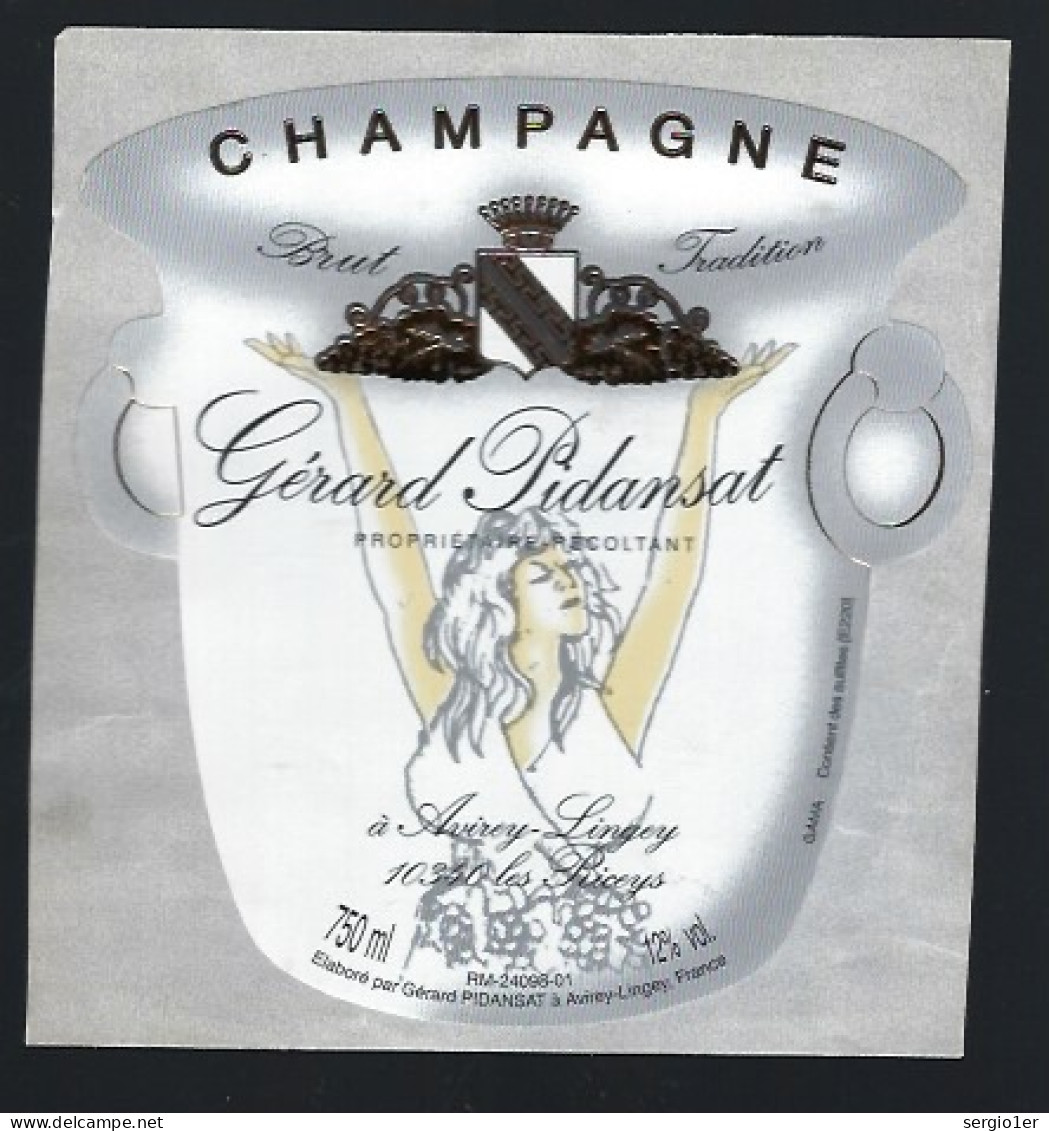 Etiquette Champagne Brut Tradition Gerard Pidansat  Avirey Lingey Aube 10   "femme" - Champagne
