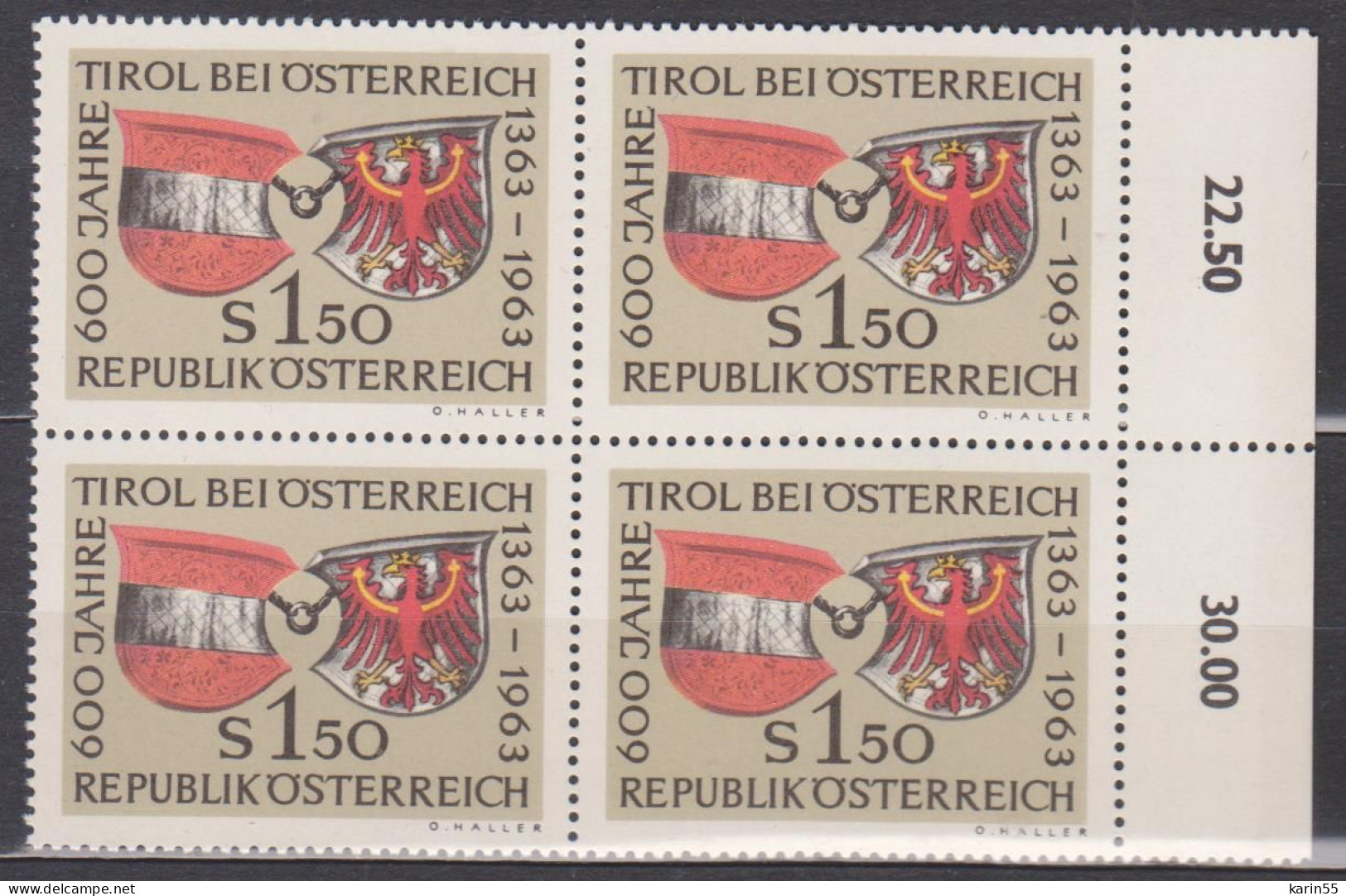 1963 (2) , 600 Jahre Zugehörigkeit Tirols Zu Österreich ( Mi.Nr.: 1133 ) 4-er Block Postfrisch ** - Nuevos