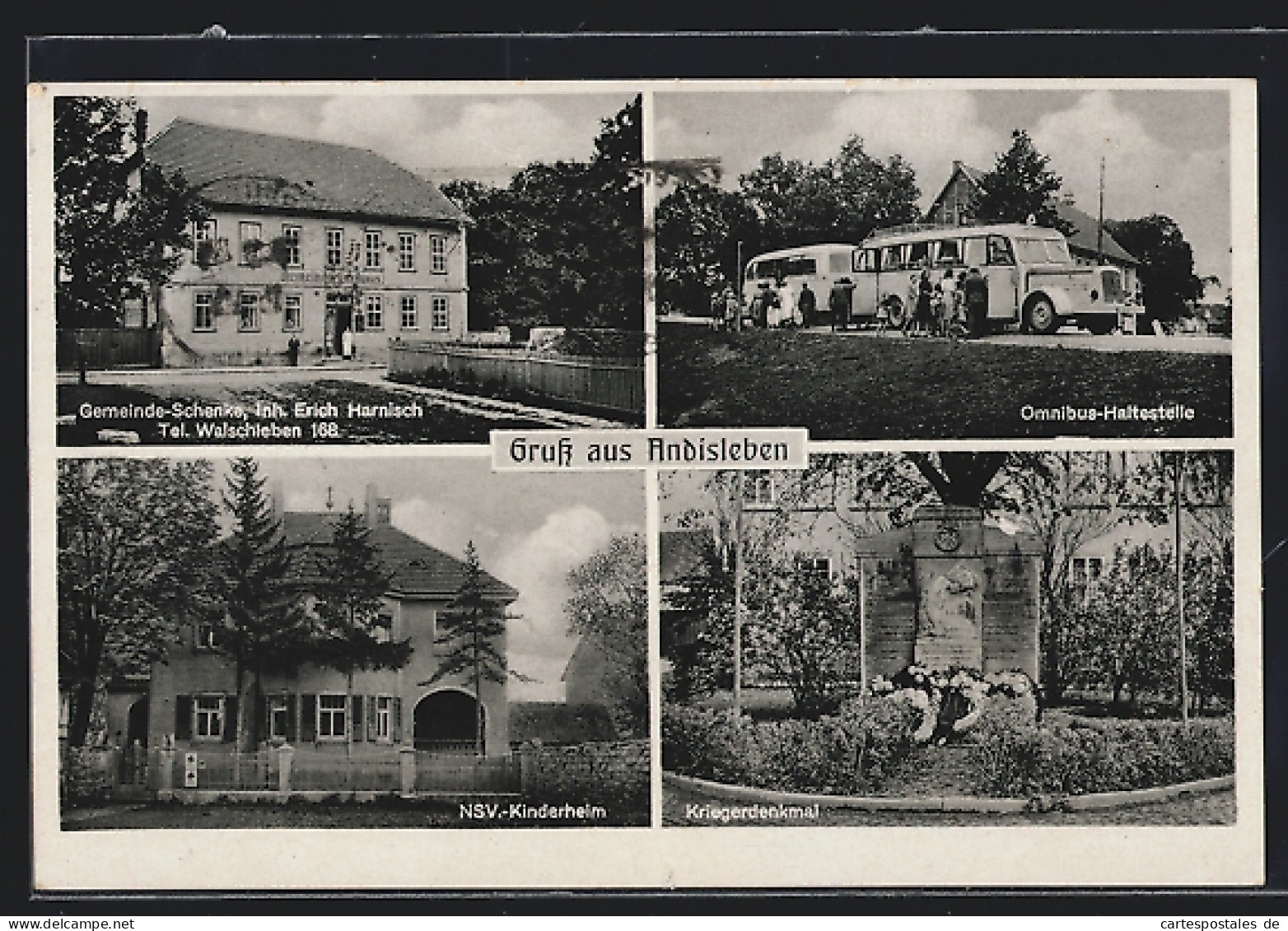 AK Andisleben, Gasthaus Gemeinde-Schenke, NSV-Kinderheim, Omnibus-Haltestelle  - Autres & Non Classés