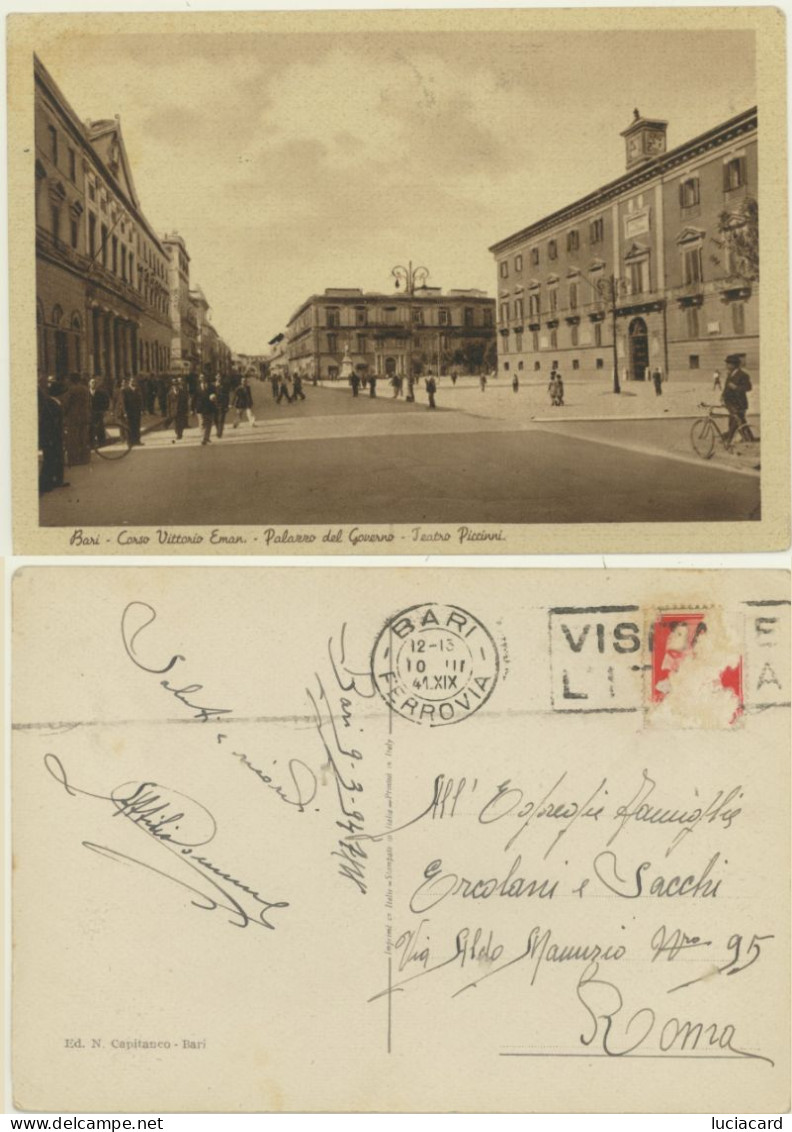 BARI -CORSO VITTORIO EMAN. PALAZZO DEL GOVERNO -TEATRO PICCINI 1941 - Bari