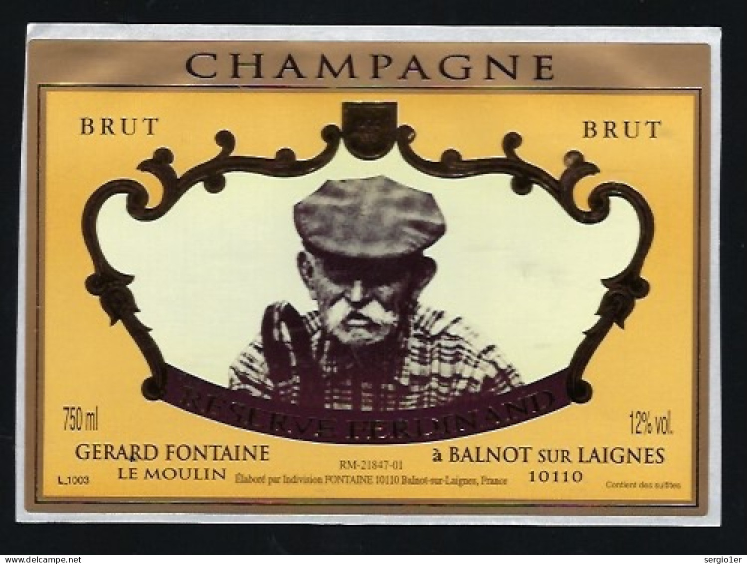 Etiquette Champagne Brut  Réserve Ferdinand  Gerard Fontaine Le Moulin Balnot Sur Laignes Aube 10 " Version1" - Champagne
