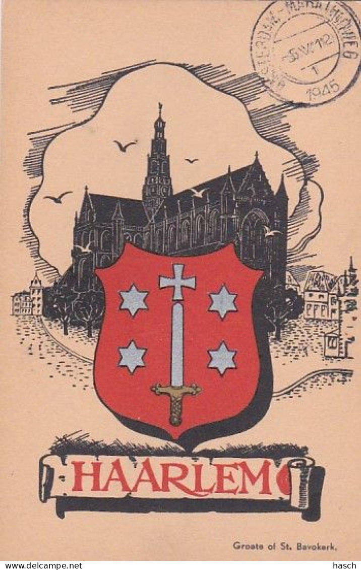 1889	51	Haarlem, Groete Of St. Bavokerk (poststempel 1945) - Haarlem