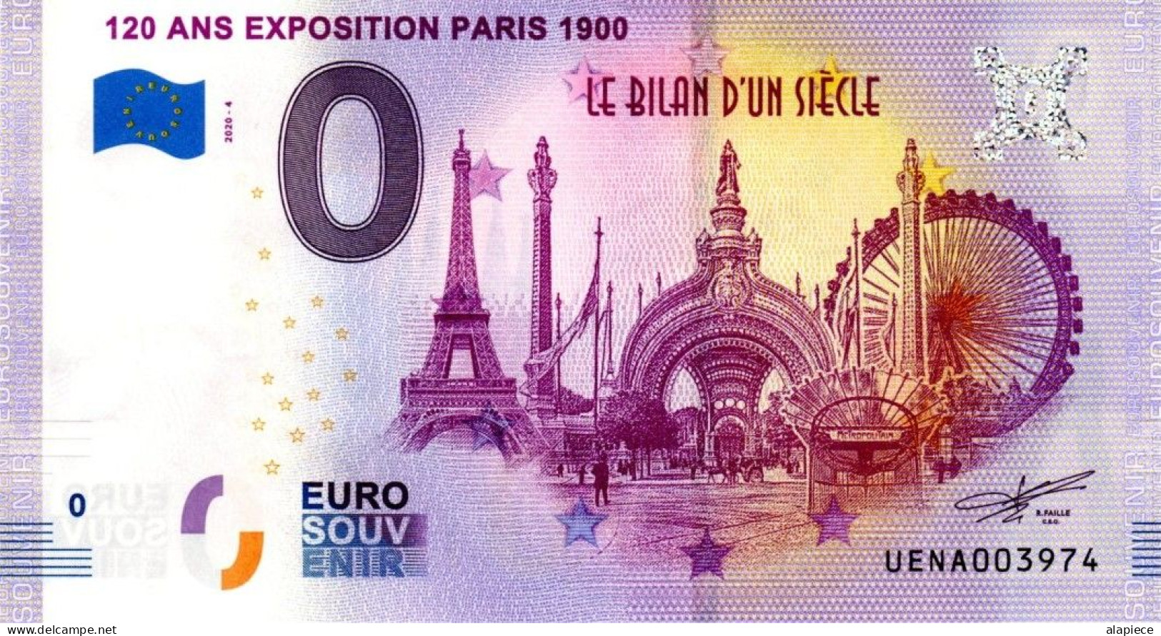 Billet Touristique - 0 Euro - France - 120 Ans Exposition Paris 1900 (2020-4) - Essais Privés / Non-officiels