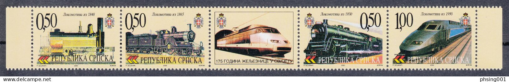 Bosnia Serbia 2000 Locomotive Trains Railroad Railways, Set In Strip MNH - Bosnie-Herzegovine