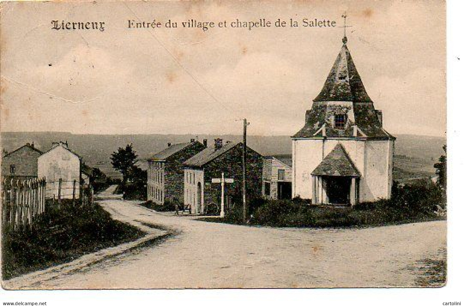 Lierneux Entrée Du Village Et Chapelle De La Salette Militaire Stempel Verzonden Naar Comtisse De Bergeryck - Lierneux