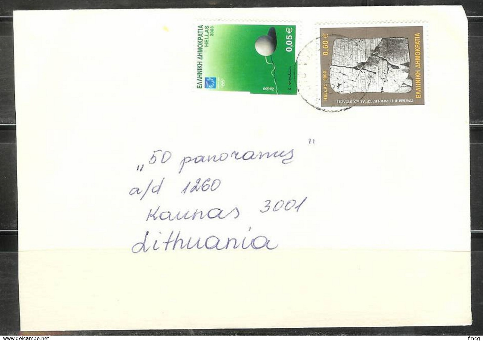 2003 0.05 Euro Olympic Hammer On Cover To Lithuania - Lettres & Documents