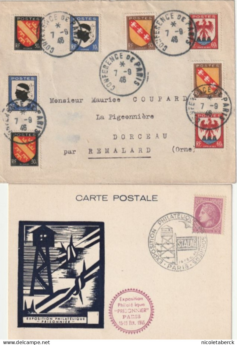 N°755/8 Sur Lettre Conférence De Paris Du 7/9/46 + Carte Expo Prisonnier Stalag 19/2/46. Collection BERCK - Cartas & Documentos