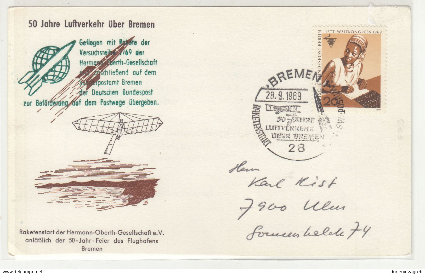 50 Jahre Luftverkehr über Bremen Special Card Posted 1969 B240510 - Autres (Air)