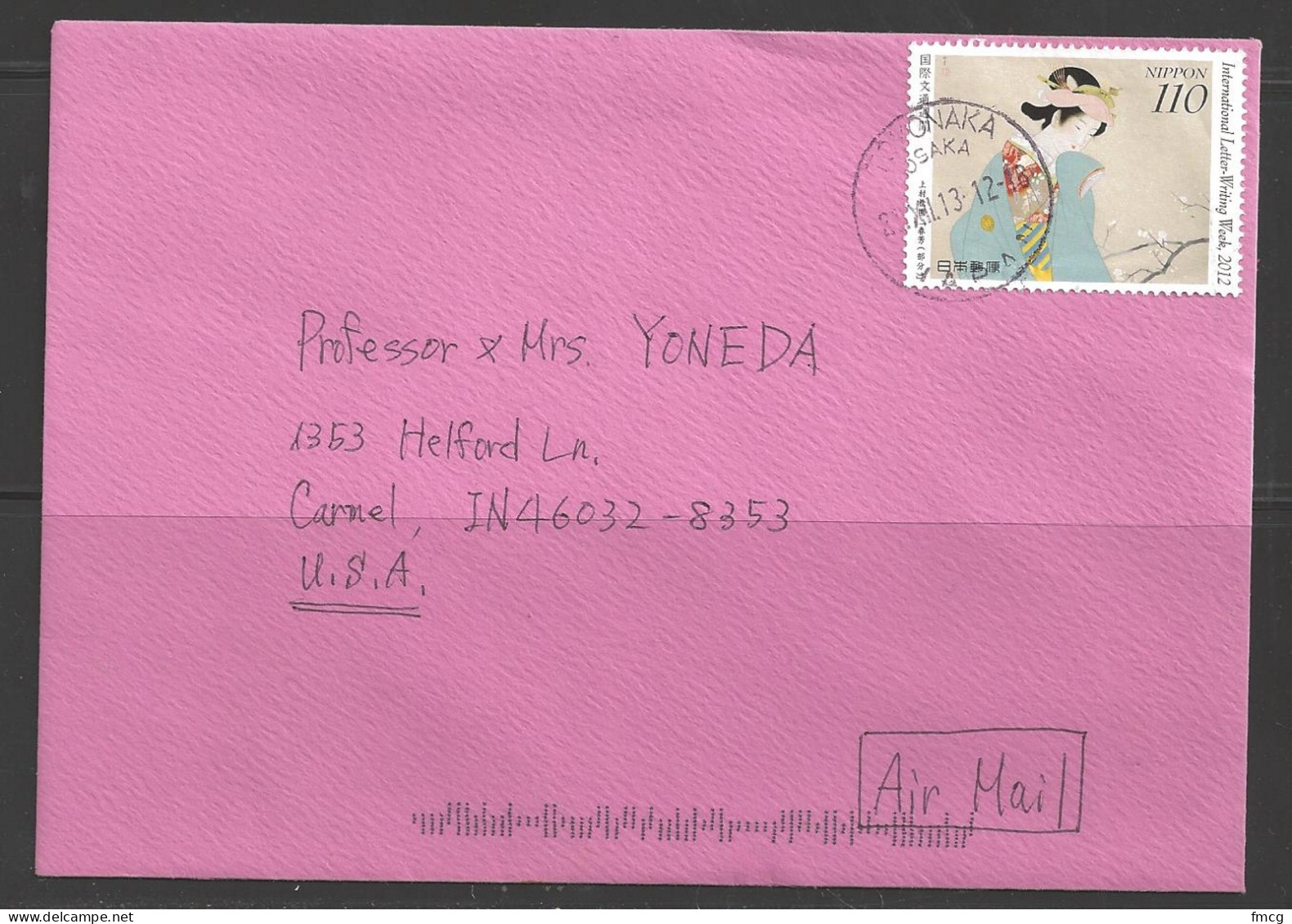 2013 Toyonaka -Osaka To Carmel Indiana USA - Lettres & Documents