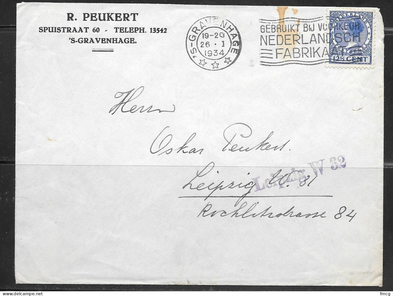 1934 Gravenhage, Corner Card To Germany - Lettres & Documents