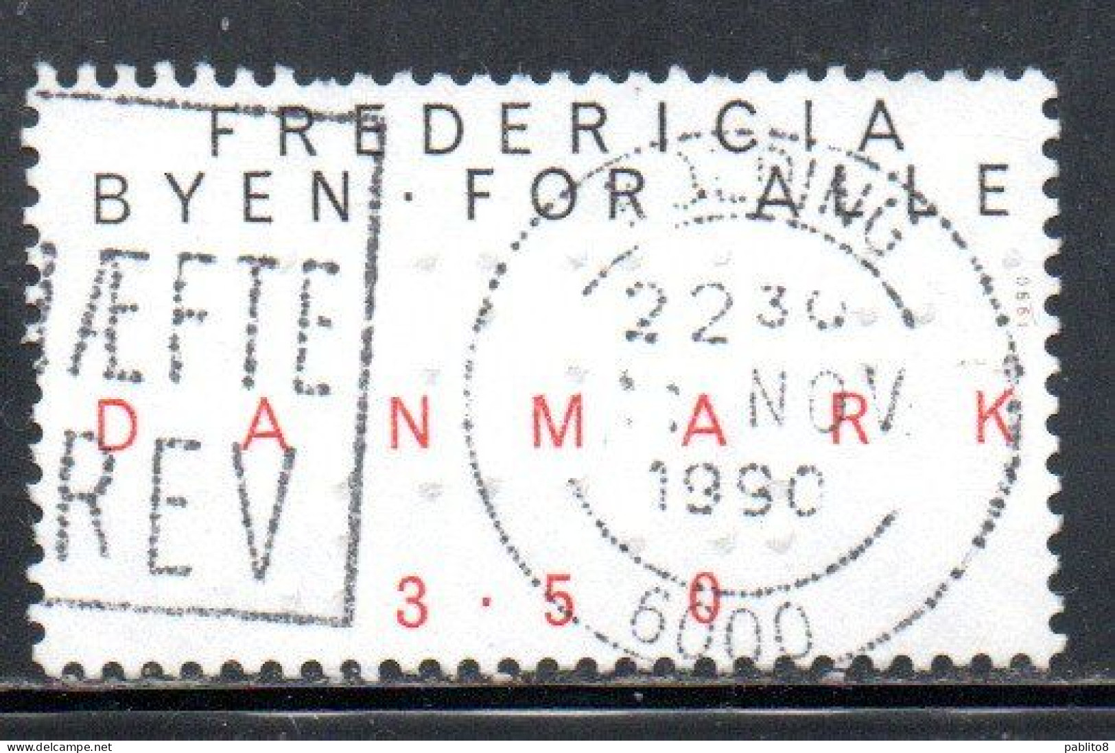 DANEMARK DANMARK DENMARK DANIMARCA 1990 FREDERICIA THE TOWN FOR EVERY BODY BYEN FOR ALLE 3.50k USED USATO OBLITERE' - Used Stamps