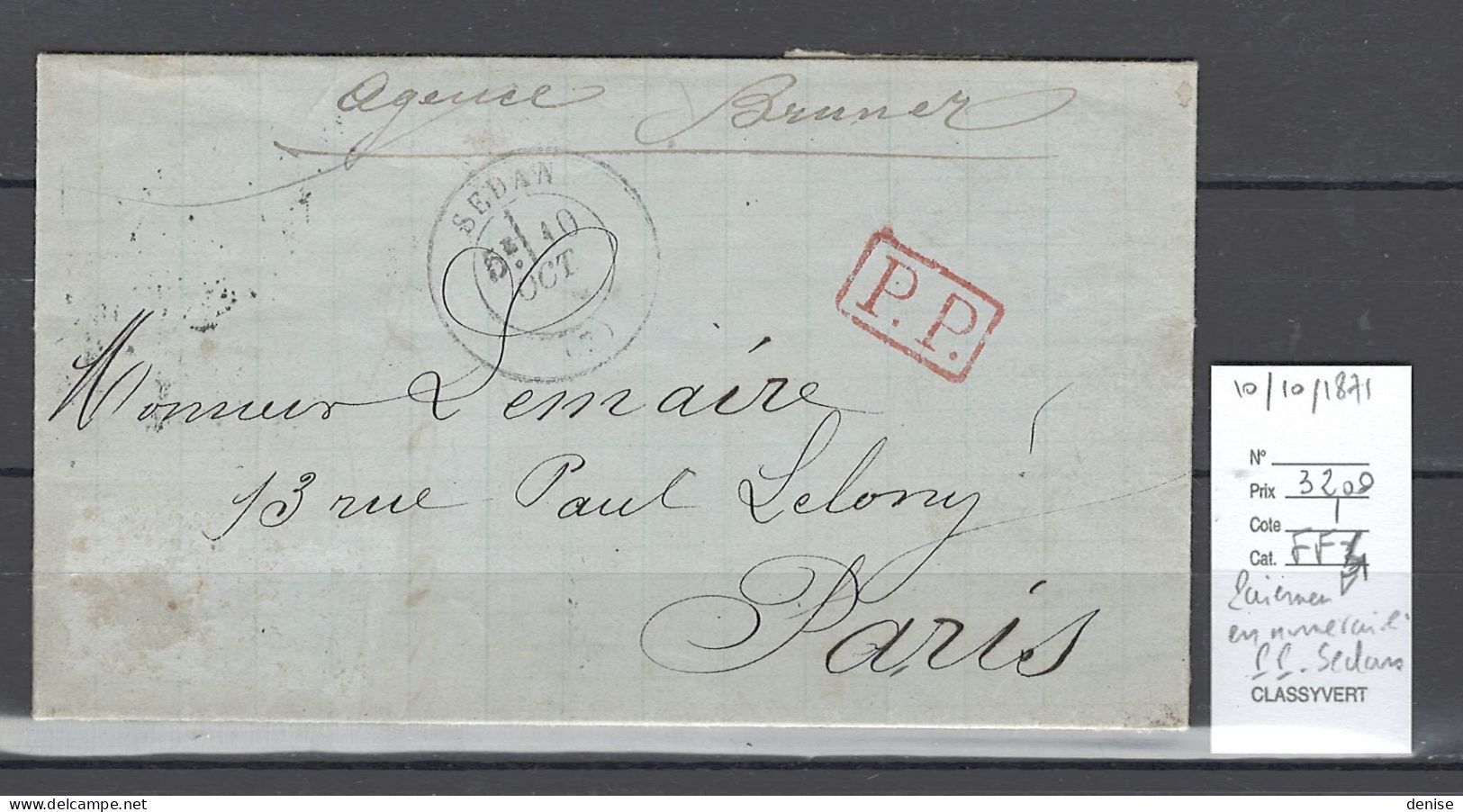 France - Lettre Sedan - Ardennes - Port Payé - 10/10/1871 - 1849-1876: Klassik