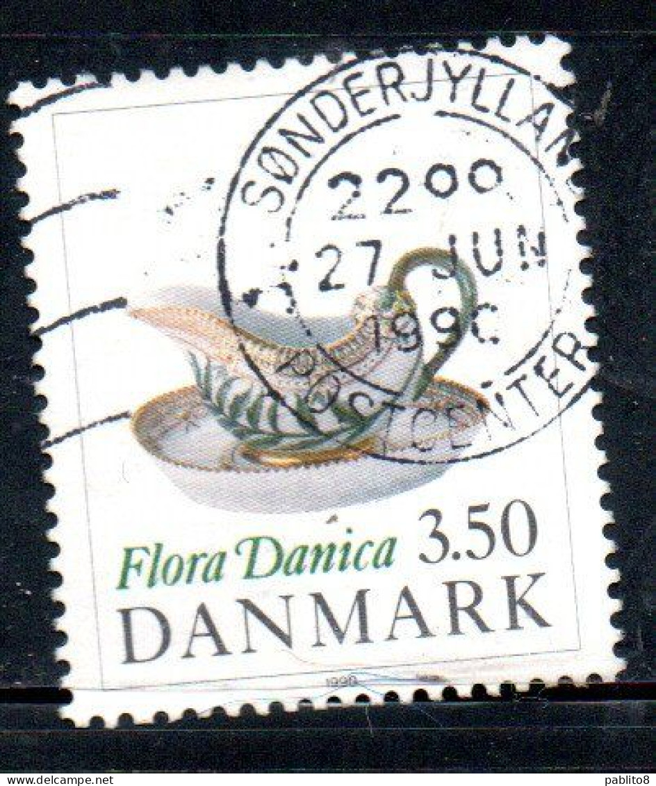 DANEMARK DANMARK DENMARK DANIMARCA 1990 PIECES FROM THE FLORA DANICA BANQUET SERVICE 3.50k USED USATO OBLITERE' - Gebruikt