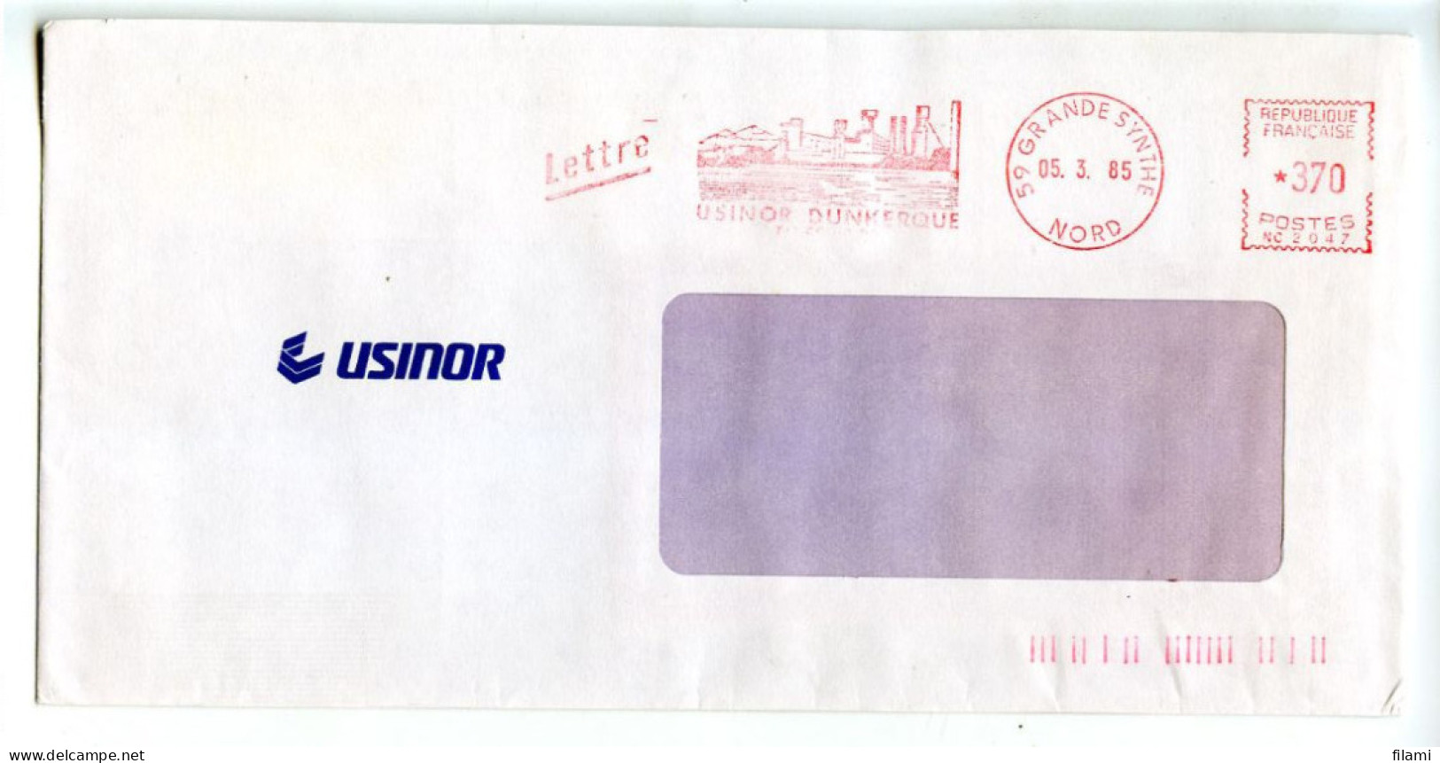 EMA Sur Lettre Usine Sidérurgique USINOR Dunkerque, Lettre De Grande Synthe 1985 - EMA (Empreintes Machines à Affranchir)