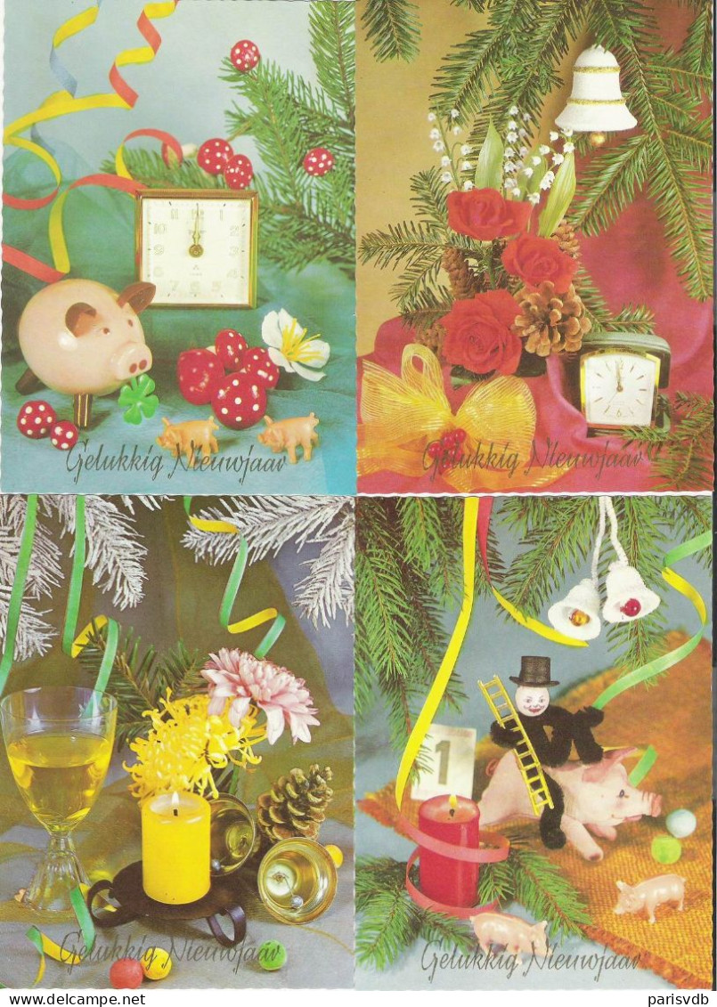 4 Postkaarten " Gelukkig Nieuwjaar " (W006) - Neujahr
