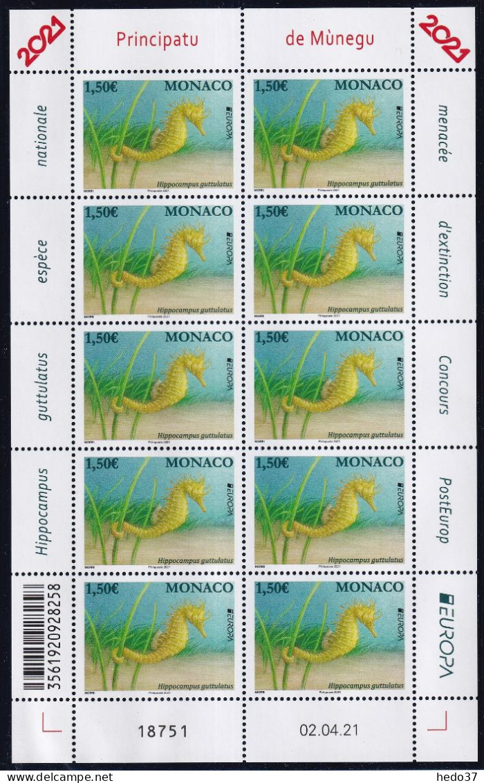 Monaco N°3283 - Hippocampe - Feuille Entière - Neuf ** Sans Charnière - TB - Neufs