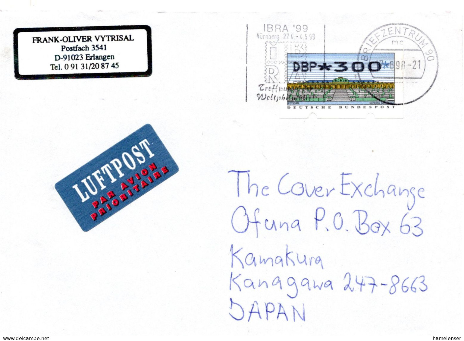 79041 - Bund - 1998 - 300Pfg ATM EF A LpBf BRIEFZENTRUM - IBRA '99 ... -> Japan - Expositions Philatéliques