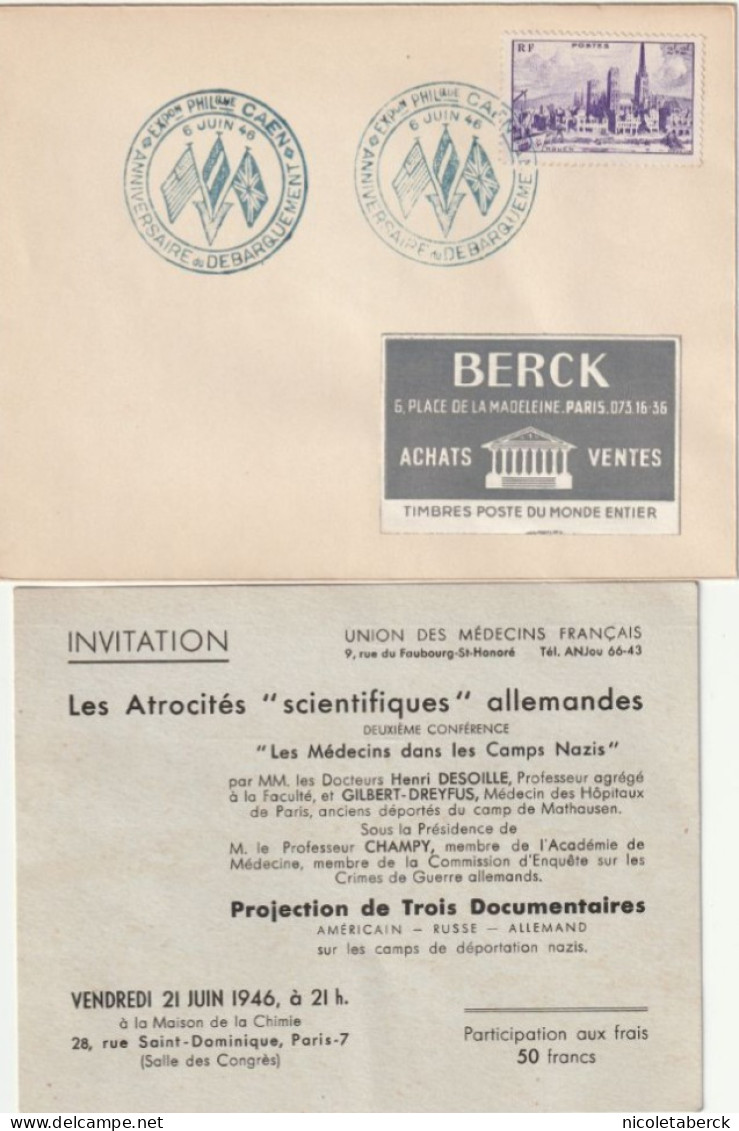 N°744 Obl: Anniversaire Du Débarquement 6/6/46 Incluant Une Invitation Spéciale. Rare. Collection BERCK - Lettres & Documents