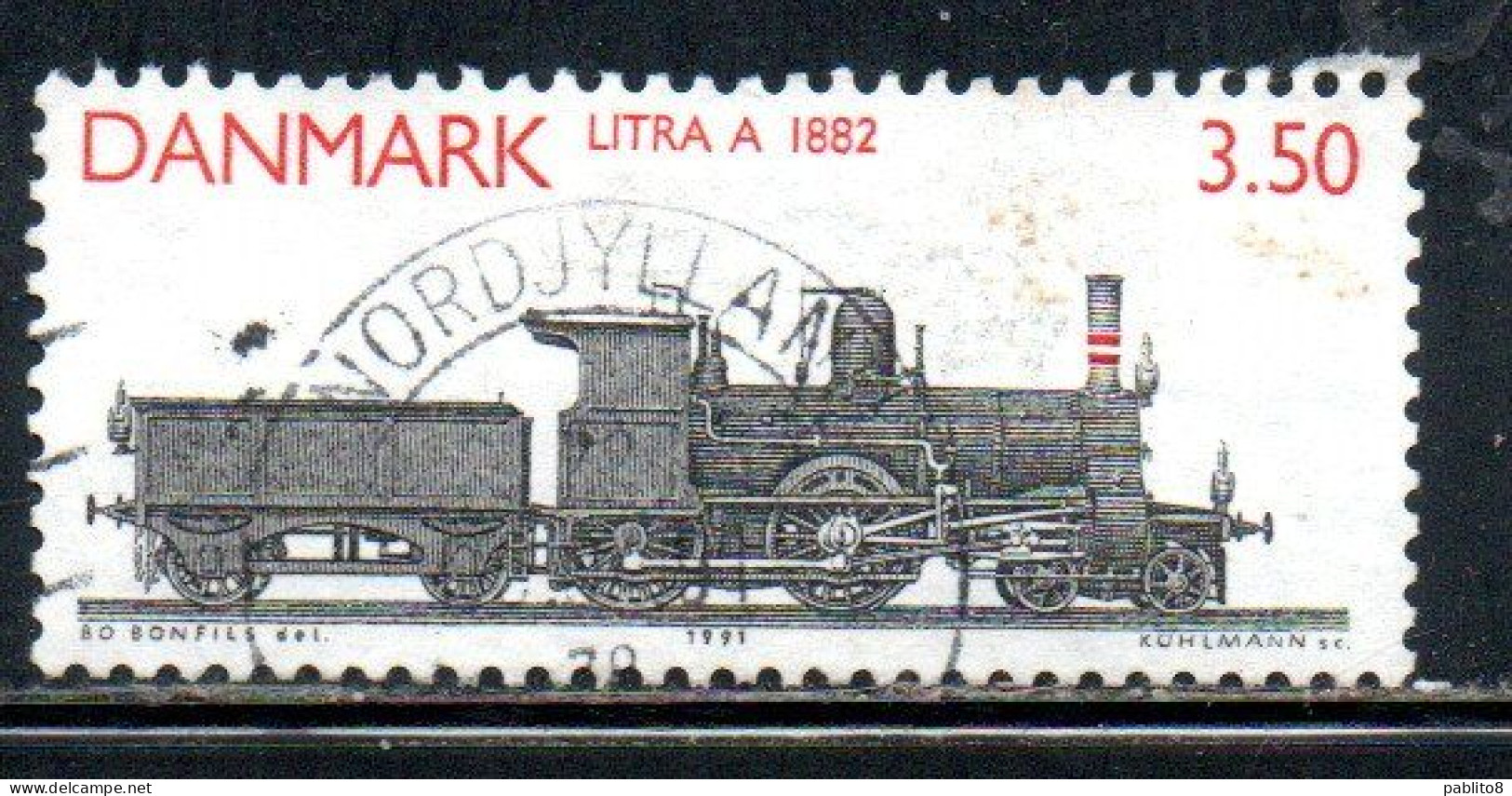 DANEMARK DANMARK DENMARK DANIMARCA 1991 LOCOMOTIVES CLASS A 1882 3.50k USED USATO OBLITERE' - Oblitérés