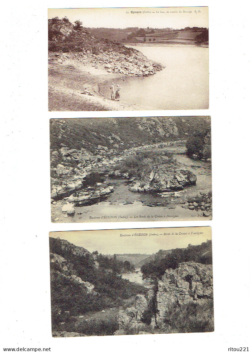 Lot 3 Cpa - INDRE - 36 - Eguzon - Bords De La Creuse à Fressignes - Lac En Amont Du Barrage - Sonstige & Ohne Zuordnung