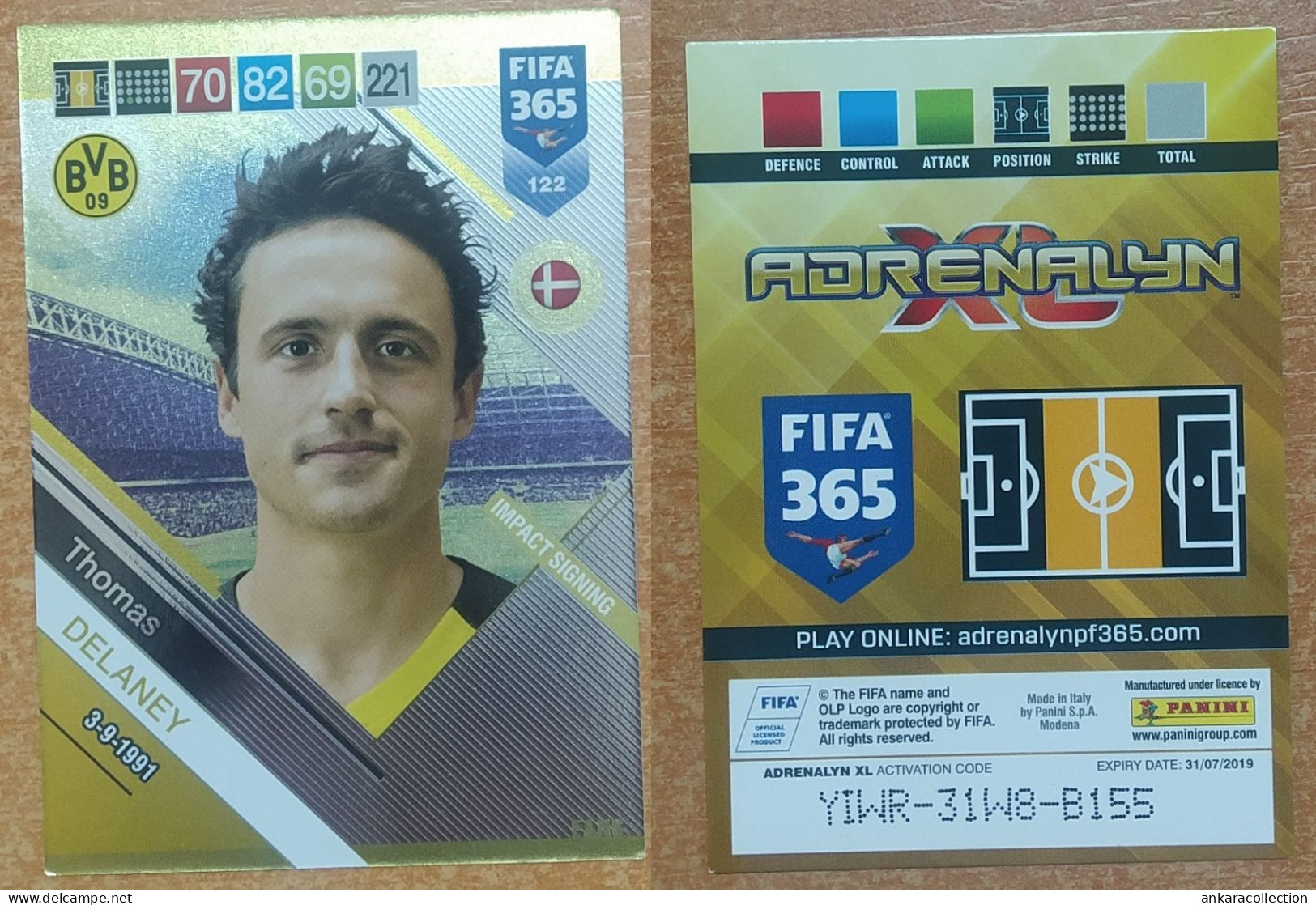 AC - 122 THOMAS DELANEY  BSV BORUSSIA DORTMUND  IMPACT SIGNING  PANINI FIFA 365 2019 ADRENALYN TRADING CARD - Trading Cards