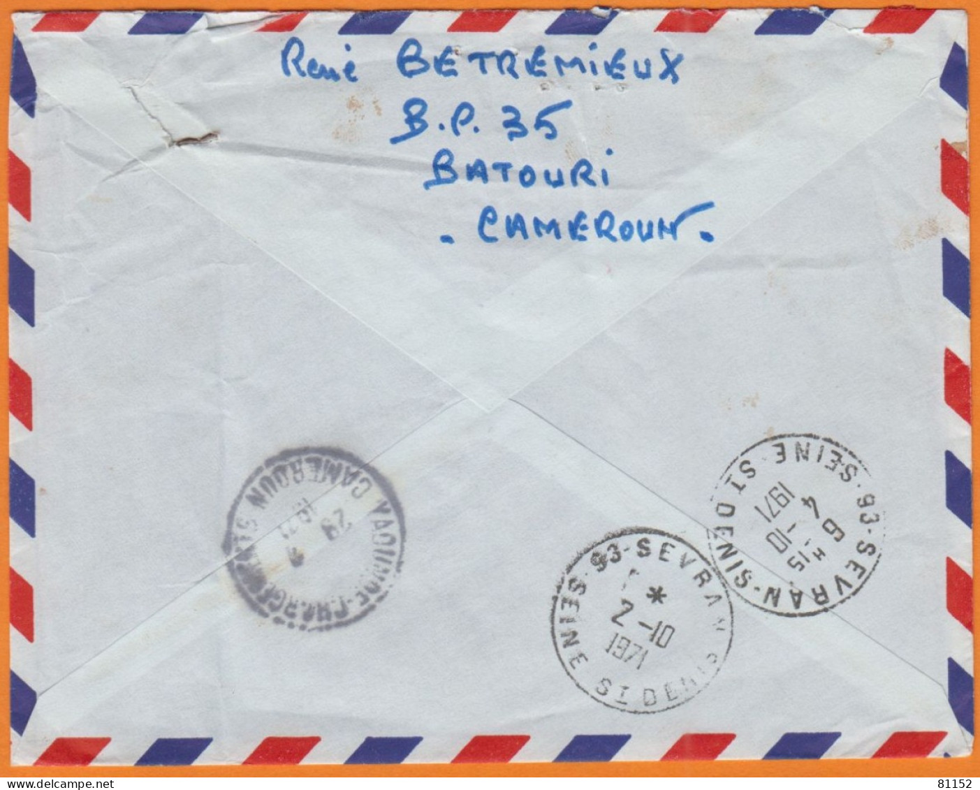 Lettre Recommandée Avec  A.R. De BATOURI Cameroun 1971 Avec 4 Timbres Pour 93 SEVRAN - Cameroun (1960-...)