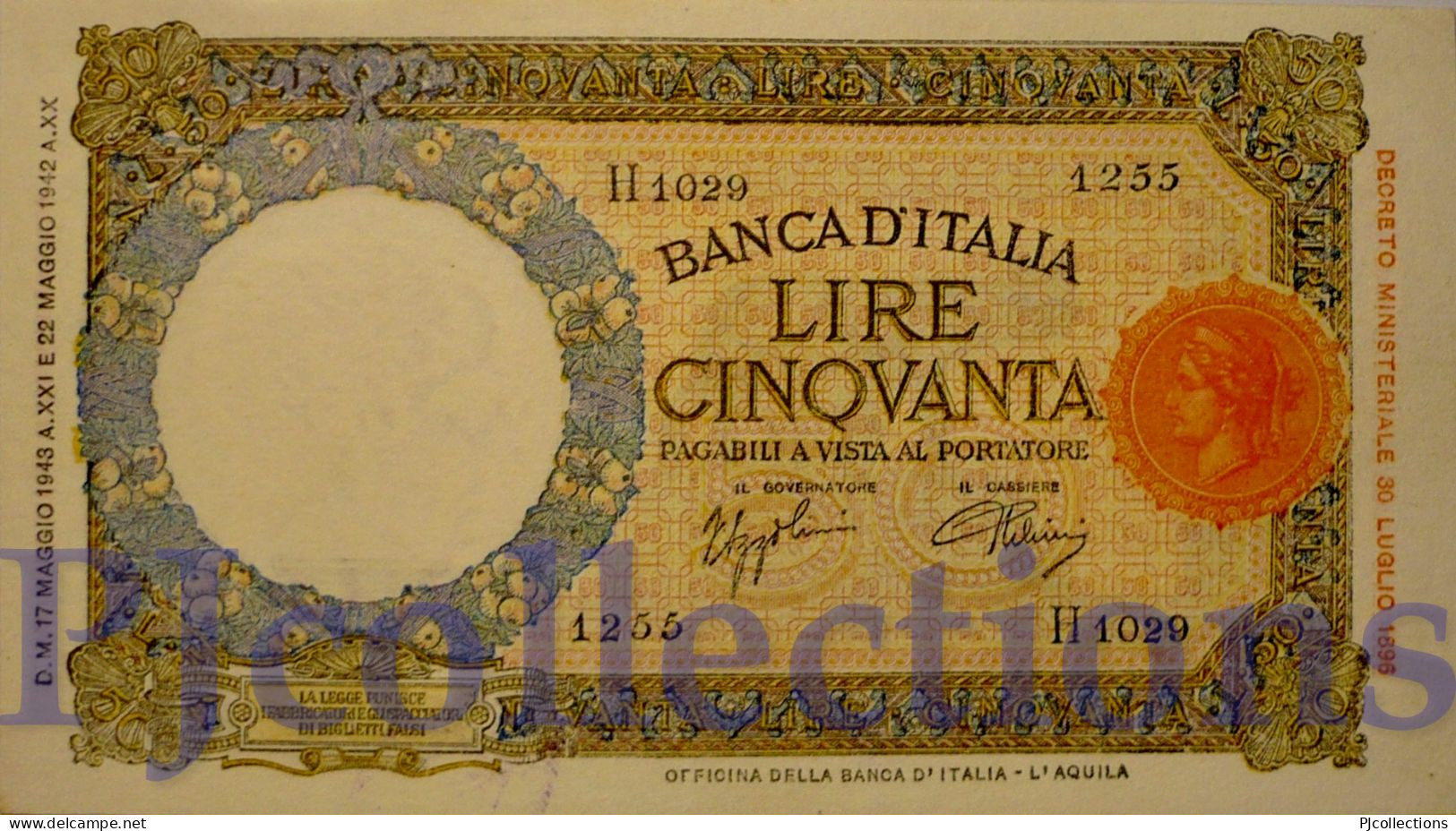 ITALIA - ITALY 50 LIRE 17/05/1943 PICK 58 AU+ - 50 Lire