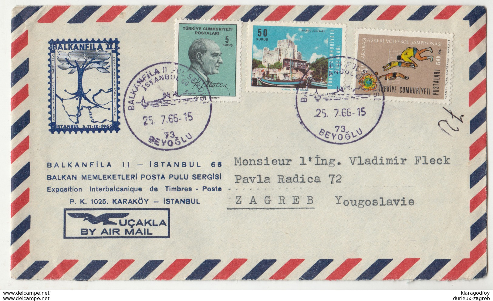 Balkanfila II Illustrated Air Mail Letter Cover And Special Postmark Travelled 1966 To Zagreb B190401 - Lettres & Documents